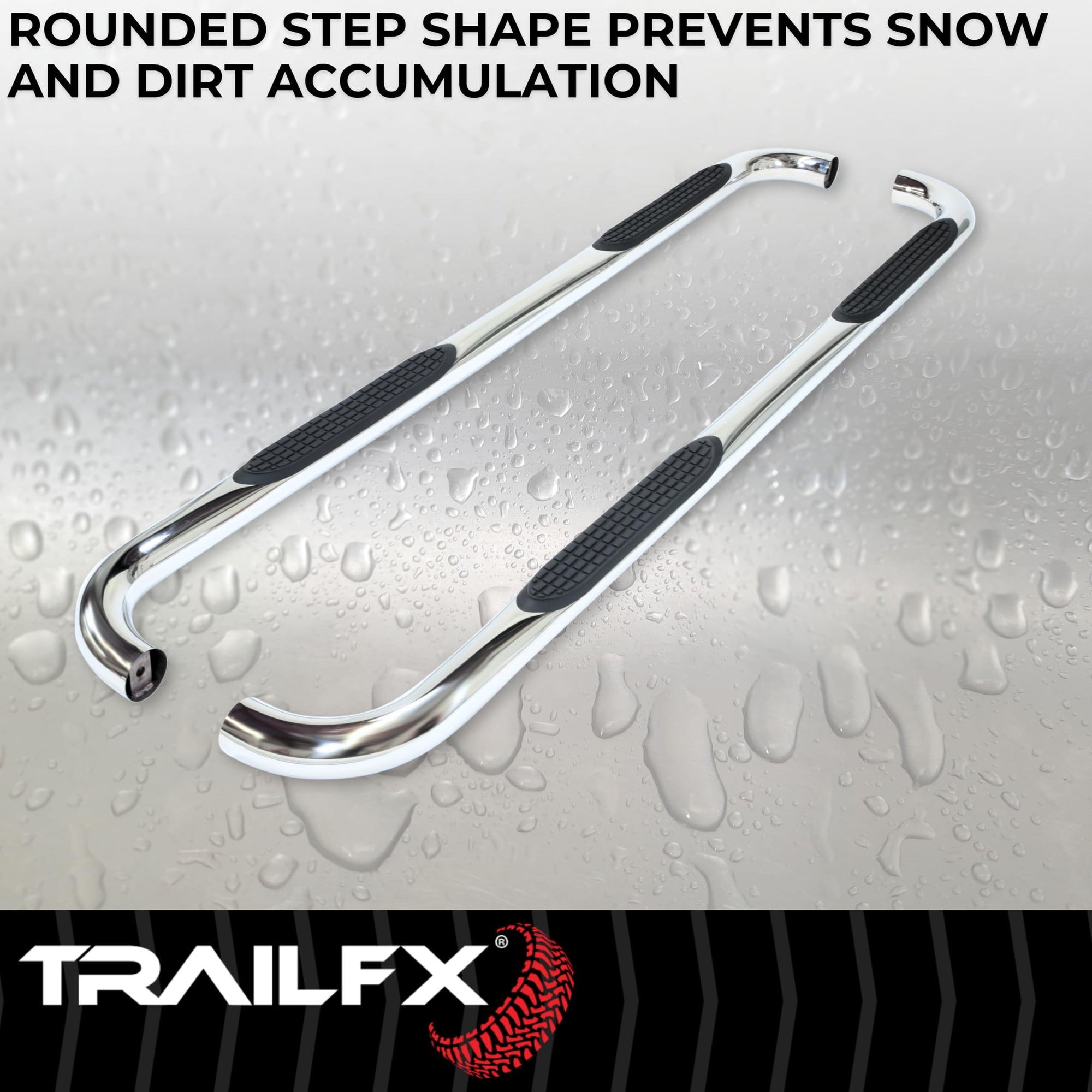 Nerf Bar TrailFX A0069S, 3 In Round Bent, Polished, Stainless Steel, With Step Pads, W/O End Caps, Rocker Panel Mount, Fits 2025 Toyota 4Runner (Will Not Fit Models With Lower Rocker Panel Extensions)
