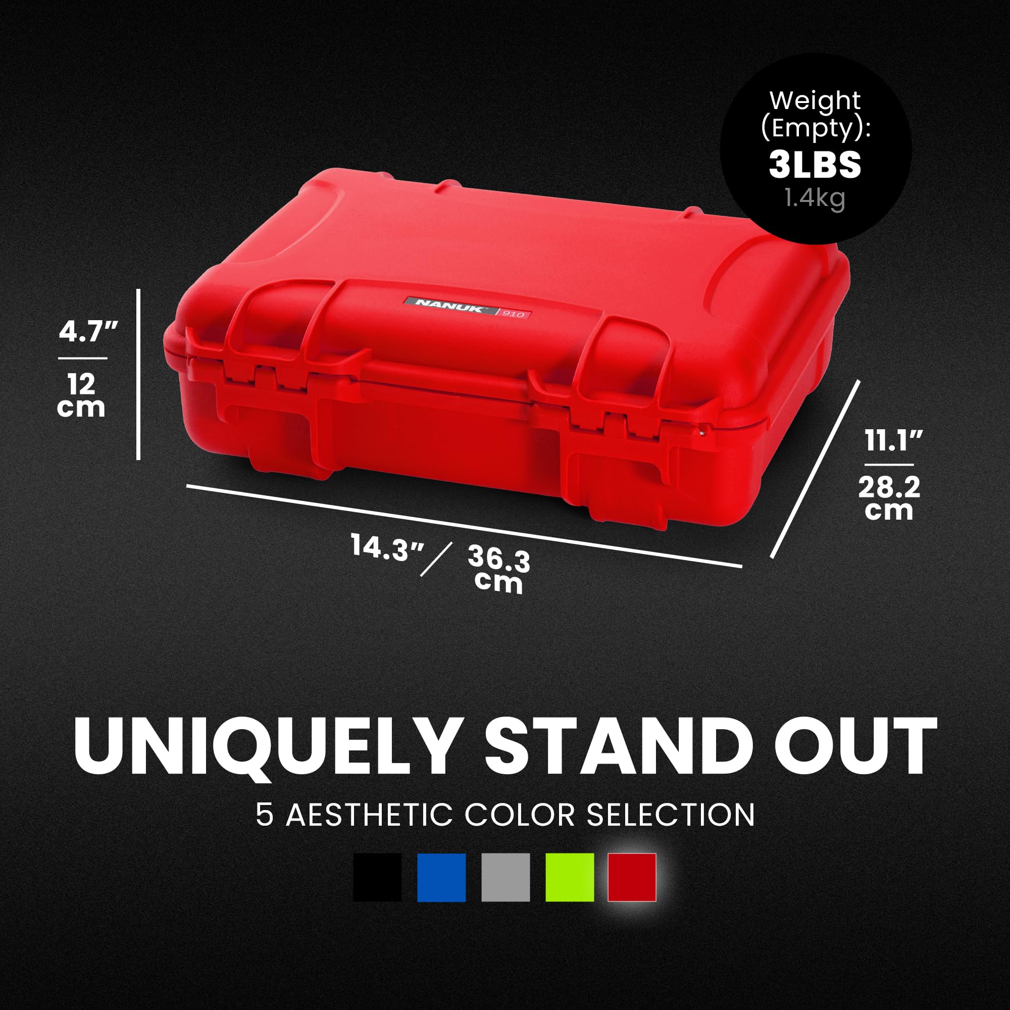 NANUK 910 Hard Case with IP67 Waterproof, Customizable Cubed Foam, Dustproof and Impact Resistant, 14.3” x 11.1” x 4.7”, Rugged Construction for Ultimate Protection, Made in Canada – Red