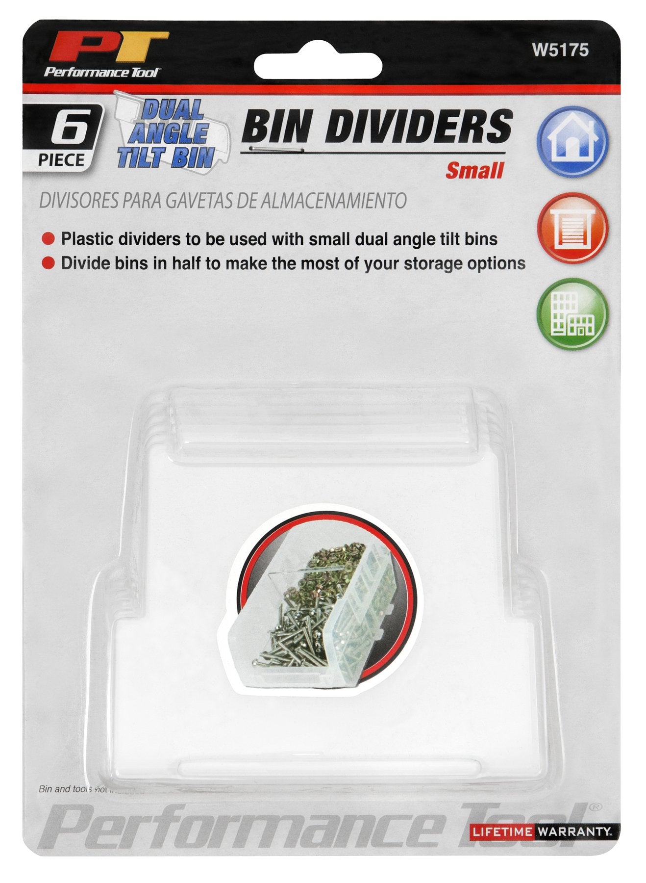 6Pc Performance Tool W5175 Clear Parts Bin Dividers for Small Bins (W5170, W5171 & W5172)