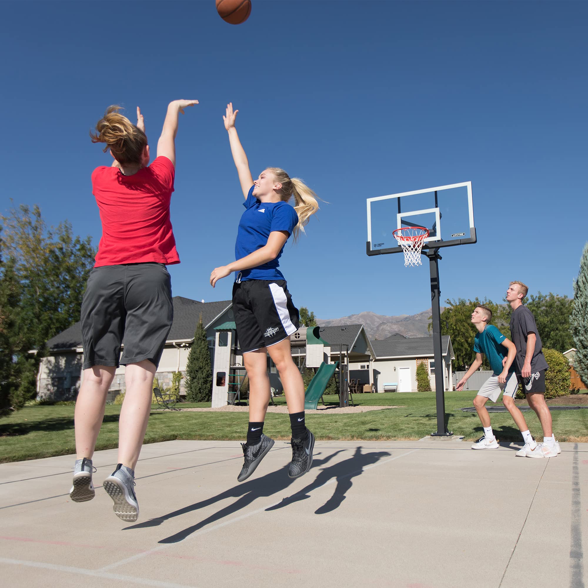 Crank Adjust Lifetime Bolt Down Basketball System, Tempered Glass Backboard, 60"