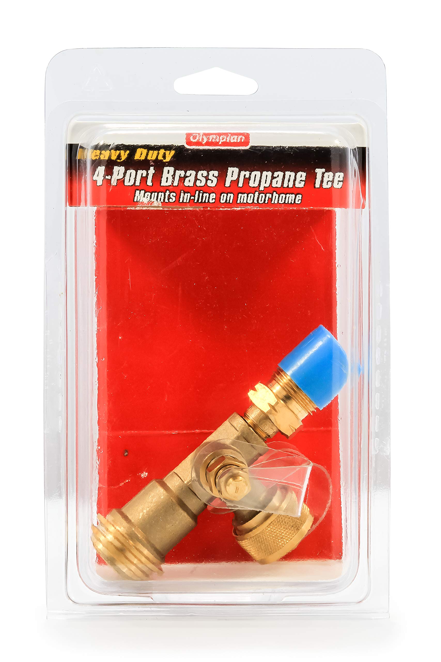 Camco Brass Tee RV Propane – 4-Port Adapter for Motorhomes with Permanent Tank, Acme & POL Threads, Auxiliary Cylinder & Appliance Hookup (59113)