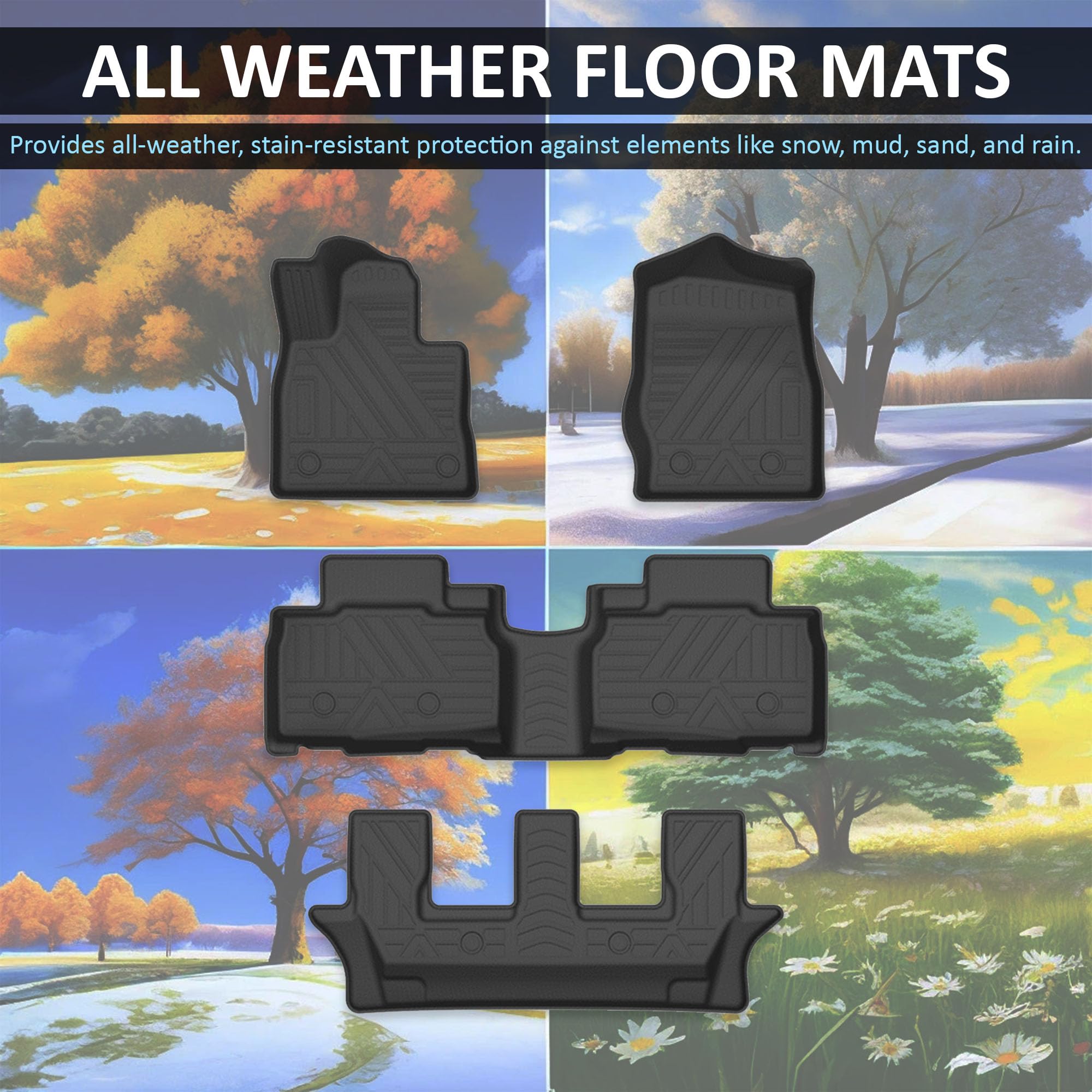 TOTALINER Black Horse Heavy Duty Floor Mat Anti-Skid Black 1.37'' Thickness Compatible with 2023-2024 Ford Explorer 7-Seats -FMFEX23