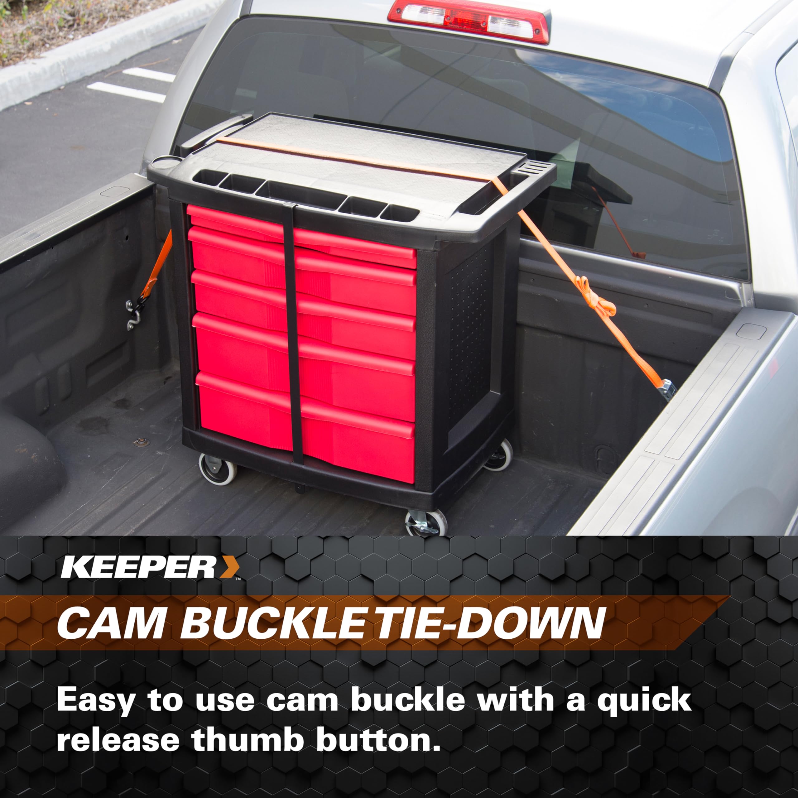 1”x 10' KEEPER Hampton Cam Buckle Tie-Down, 4 Pack - 300 lbs. Working Load Limit and 900 lbs. Break Strength
