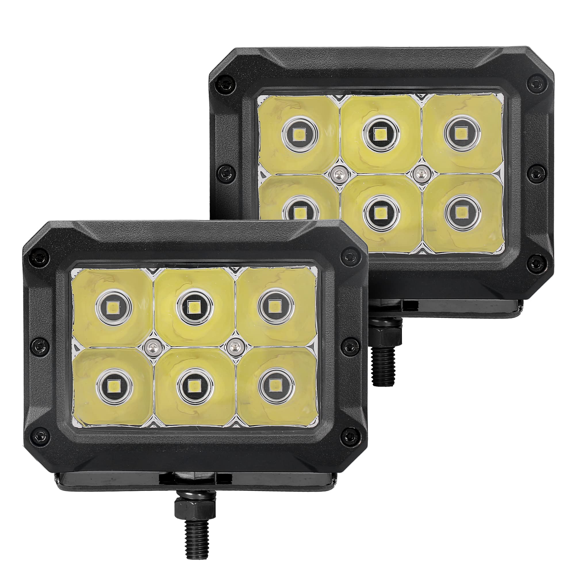 Xplor Lighting: Go Rhino Bright Series 4x3 Rectangle Spot Light Kit (Pair) | Surface Mount (Threaded Stud Mount) Aluminum, Black | 753003023SBS