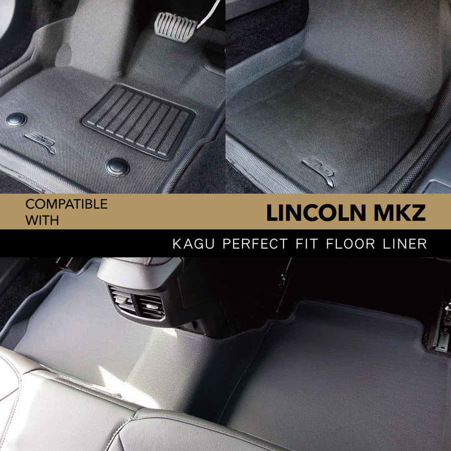3D MAXpider Complete Set Black for 2017-2020 Lincoln MKZ Kagu Custom Fit All-Weather Series Fornt and Second Row Floor Mats Medium