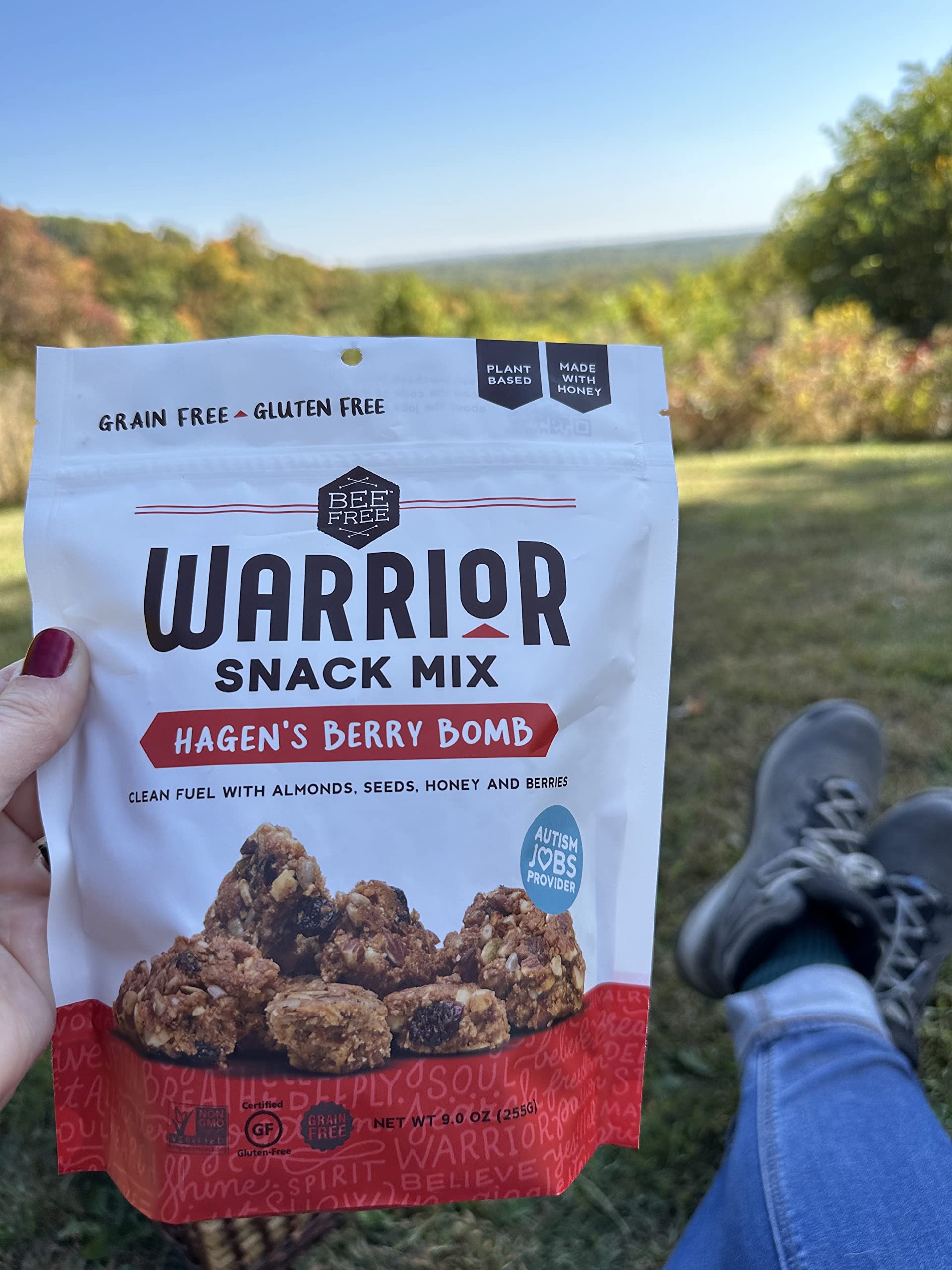 BeeFree Warrior Mix Gluten Free Granola - Chunky Granola Bites | Low Carb, Paleo, Grain Free, Preservative Free, Oat Free | Low Calorie Snacks | Hagen’s Berry Bomb, 9 Ounce Bags, 3 Pack