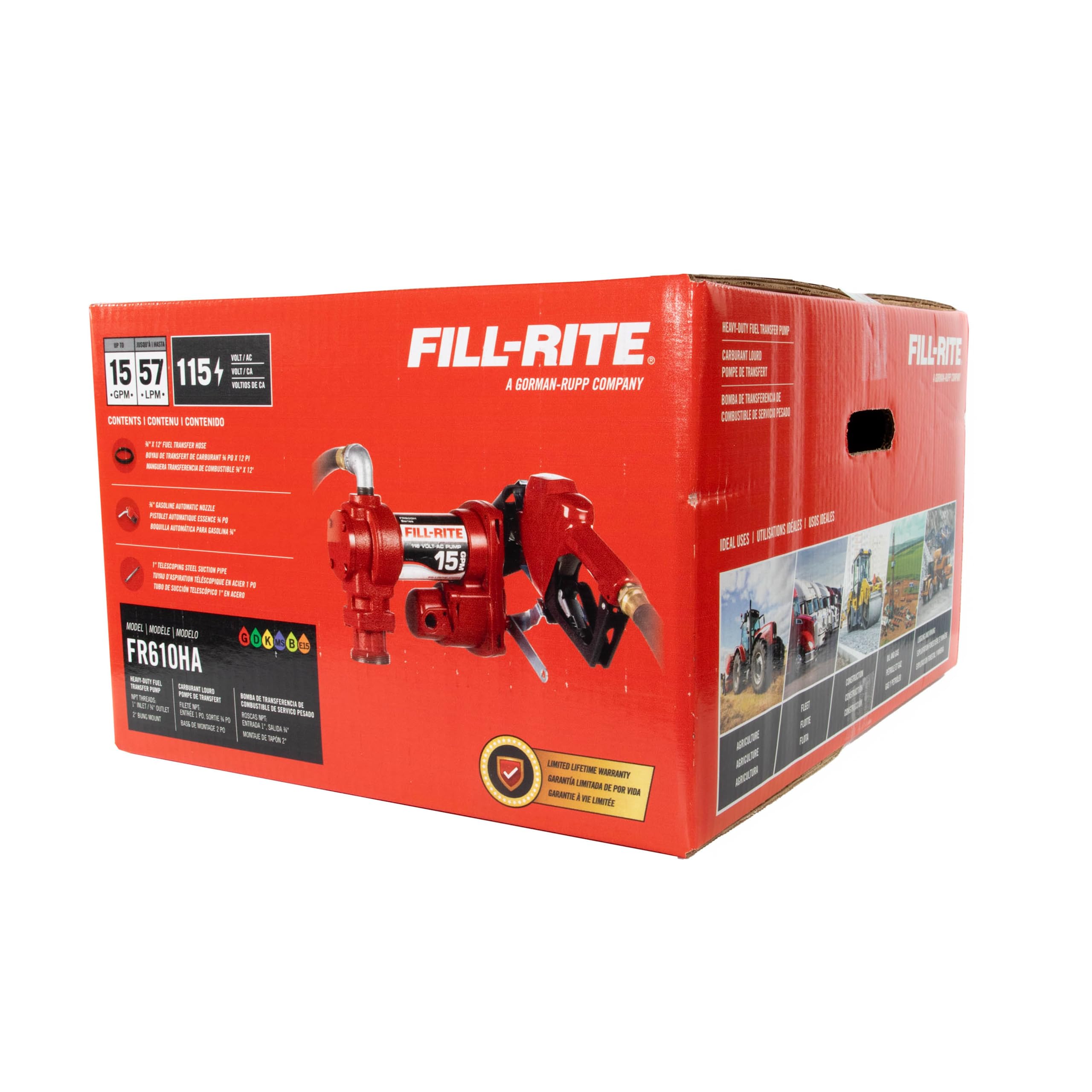 Fill-Rite 115V FR610HA Fuel Transfer Pump w/Discharge Hose & Automatic Nozzle (Red) | Gasoline, Diesel, Kerosene, Ethanol & Methanol Blends & Biodiesel