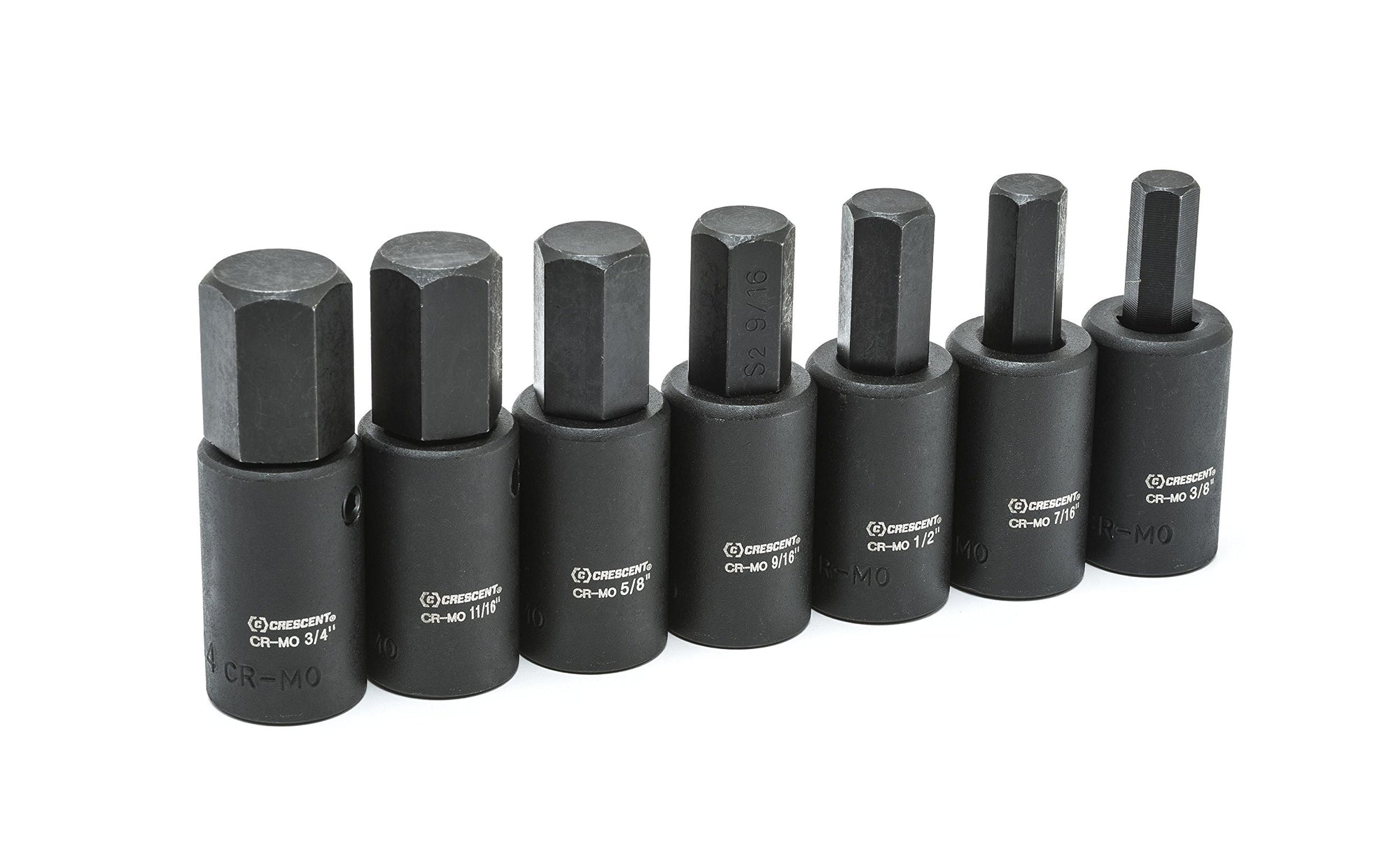 7 Piece Crescent 1/2" Drive Hex Bit Impact SAE Socket Set - CIMBS11, Black