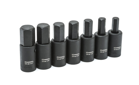 7 Piece Crescent 1/2" Drive Hex Bit Impact SAE Socket Set - CIMBS11, Black