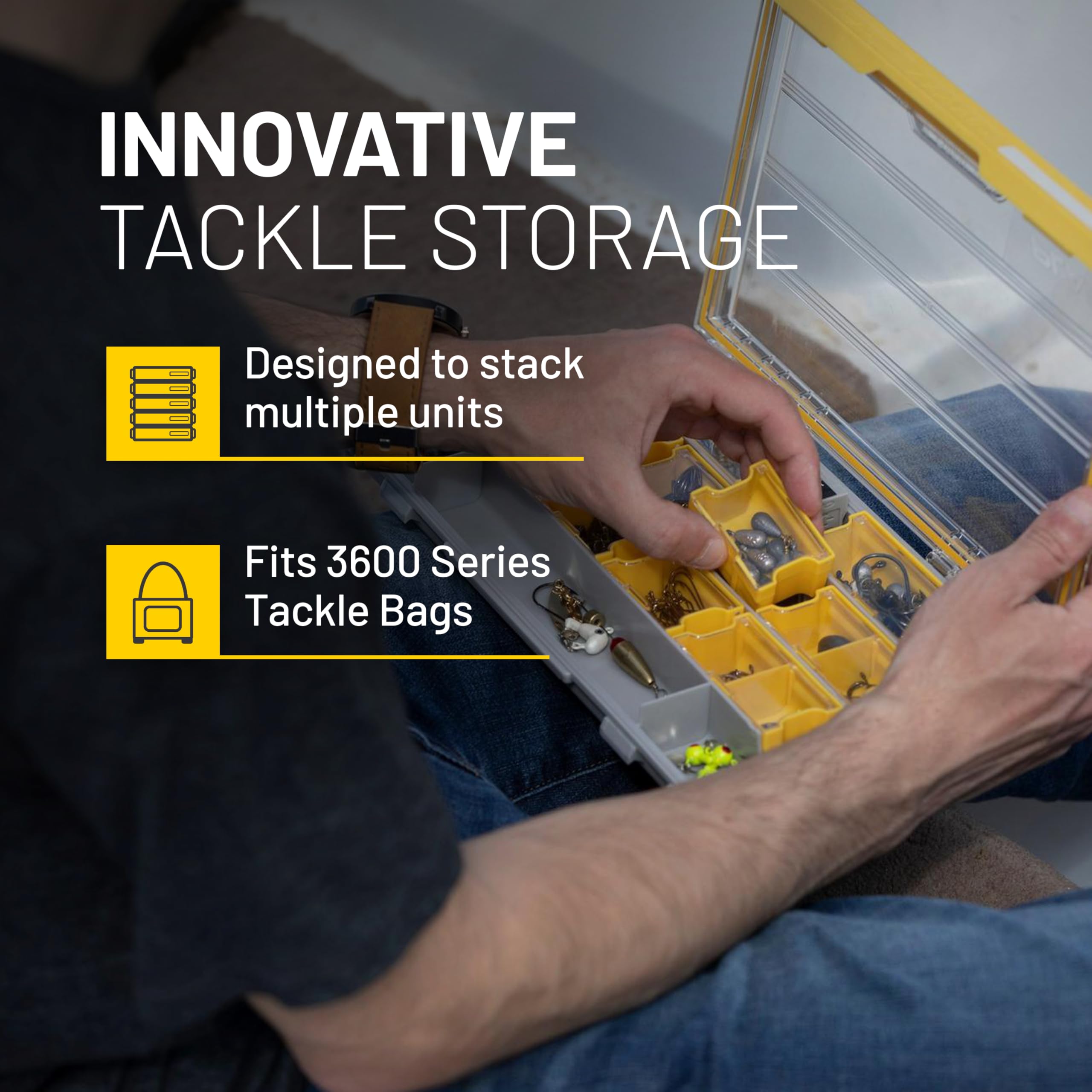 Plano 3600 EDGE Terminal Tackle Storage, Gray and Yellow, Includes 10 Hook Retainers, Rustrictor Rust-Resistant Technology, Waterproof Premium Fishing Utility Box