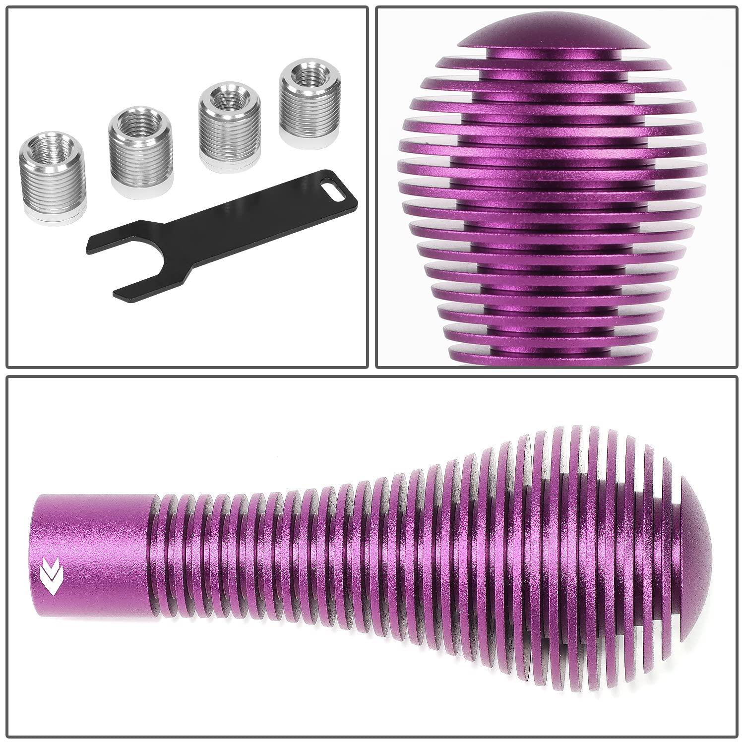 NRG Innovations Shift Knob NRG-SK-701PP with Thread Adapter Wrench Teardrop Style Lever Stick Shifter Handle Billet Aluminum for M10 X 1.25, M10 X 1.5, M12 X 1.25, M12 X 1.5 Thread Pattern Shifter