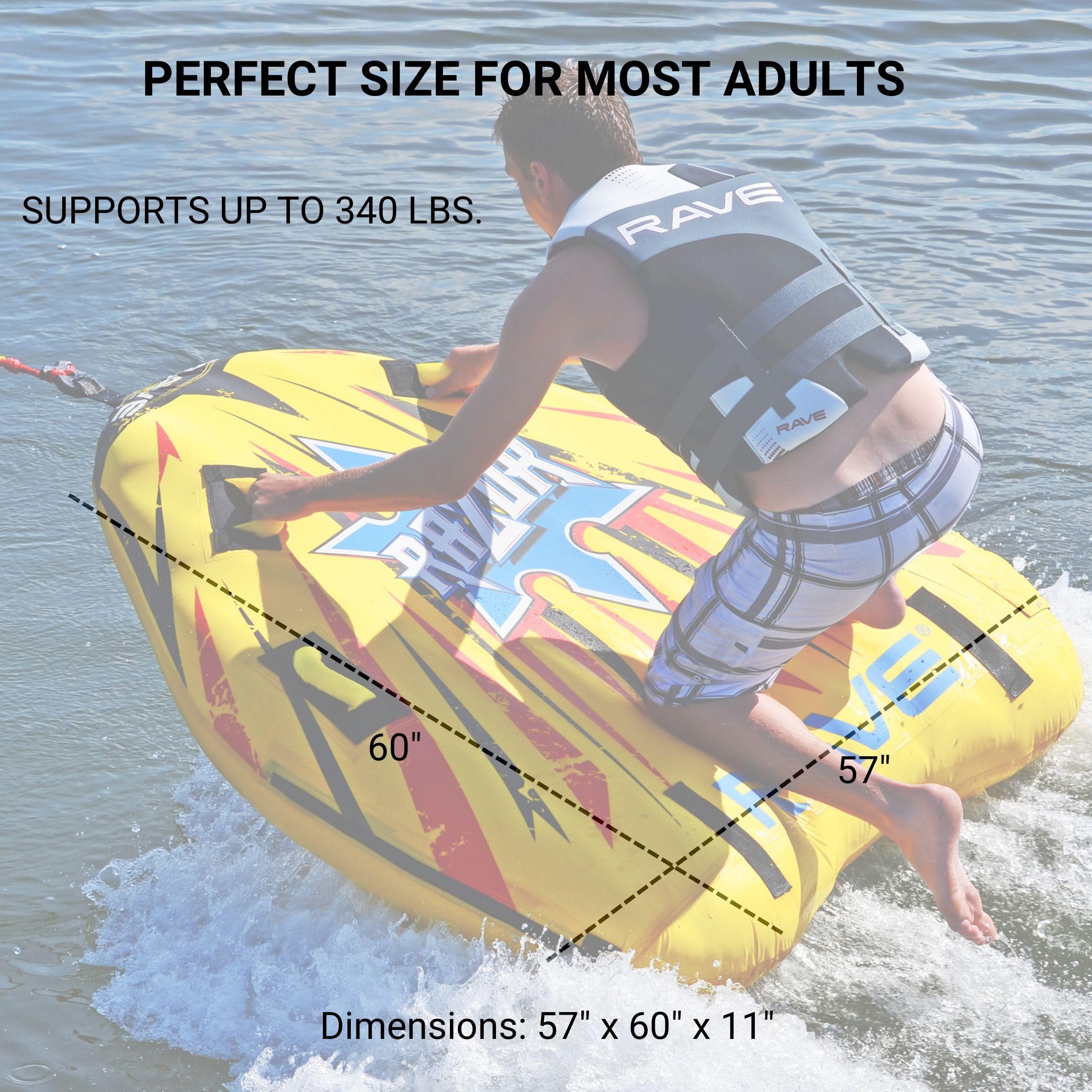 RAVE Sports Inflatable Razor Towable Tube, 1-2 Riders, Unique Skim-Fast Bottom Coating, Nylon Cover, Four Foam-Filled Reinforced Handles, Quick Connect Tow Point, Boat Tubes and Towables