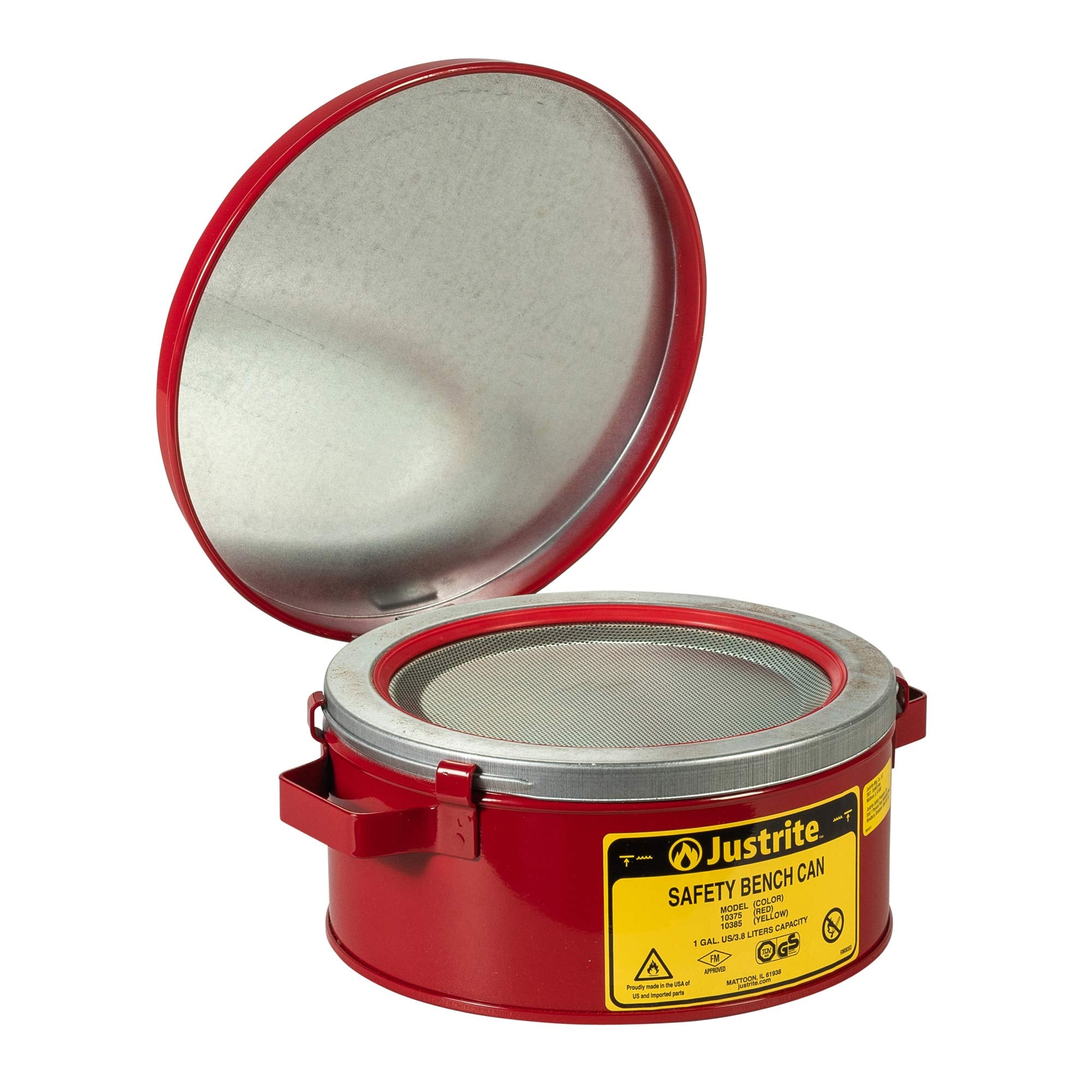 Justrite 1 Gallon, 4 1/2" H, 9 3/8" O.D, 7 1/2" Diameter, Steel Red Safety Bench Can 10375