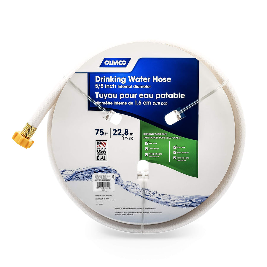 75ft Camco TastePURE Drinking Water Hose- Lead and BPA Free, Reinforced for Maximum Kink Resistance 5/8" Inner Diameter (22803)