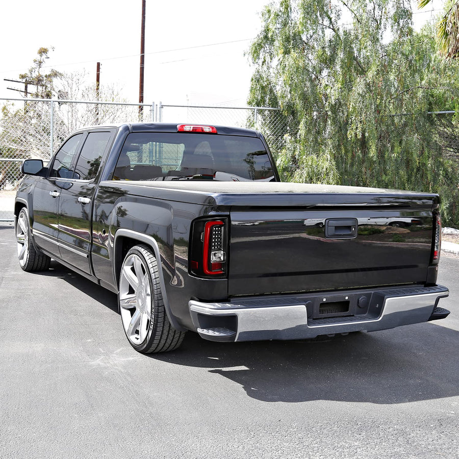 Black LED Tail Lights w/Red LED Light Bar SPEC-D TUNING Compatible with 2014-2018 GMC Sierra 1500, 2014-2018 GMC Sierra 2500HD, 2014-2018 GMC Sierra 3500HD, Left + Right Pair Assembly
