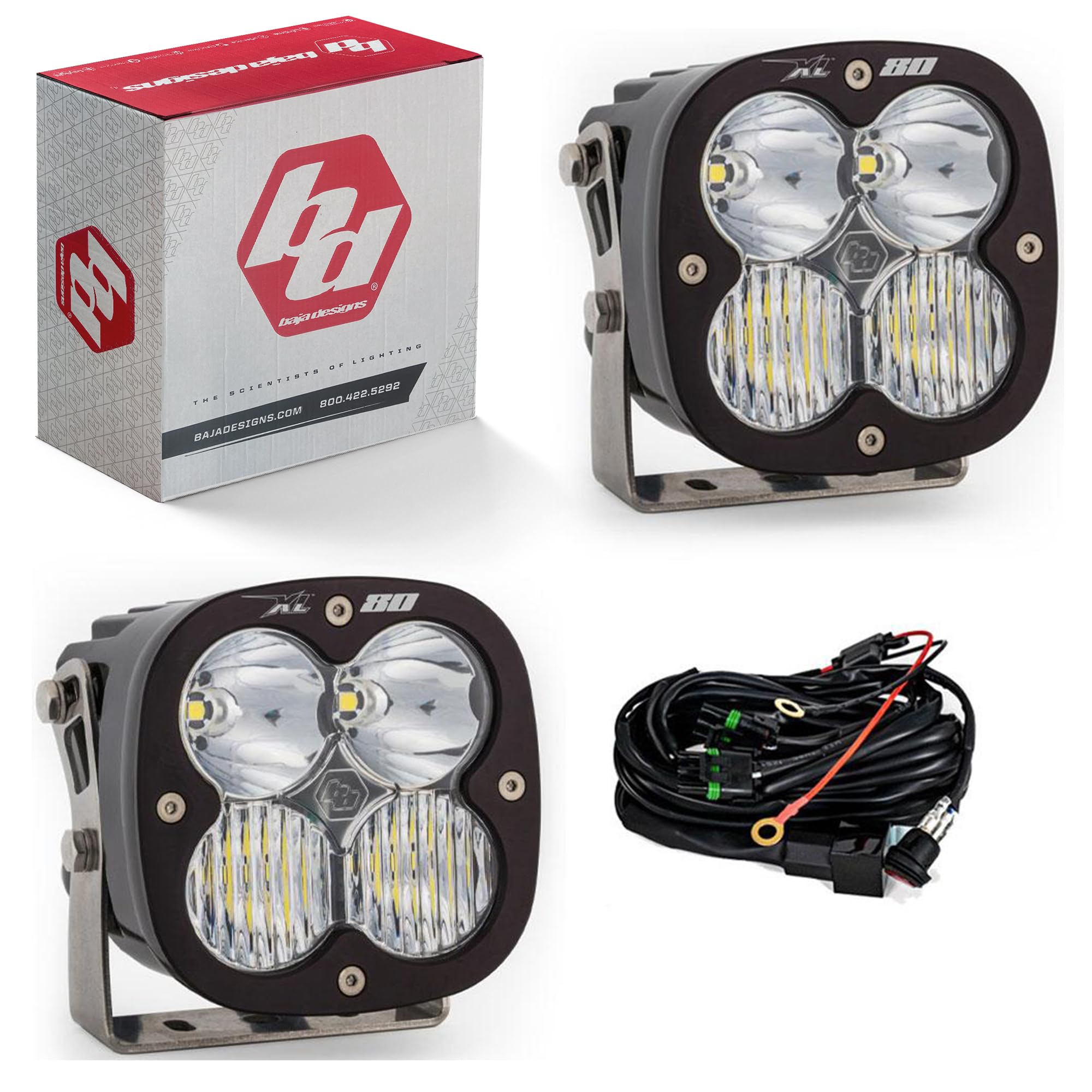 Baja Designs LED Light Pod XL80 Pair - 2 PCS with Wiring Harness (Driving/Combo; Clear)