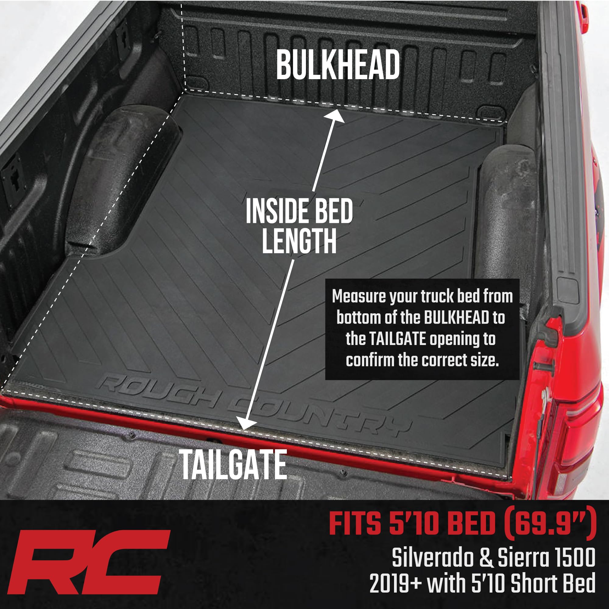 Rough Country Soft Roll-Up Truck Bed Cover for GMC Sierra 1500 & Chevy Silverado 1500 (2019–2026) – 5'10" Short Bed Tonneau Cover