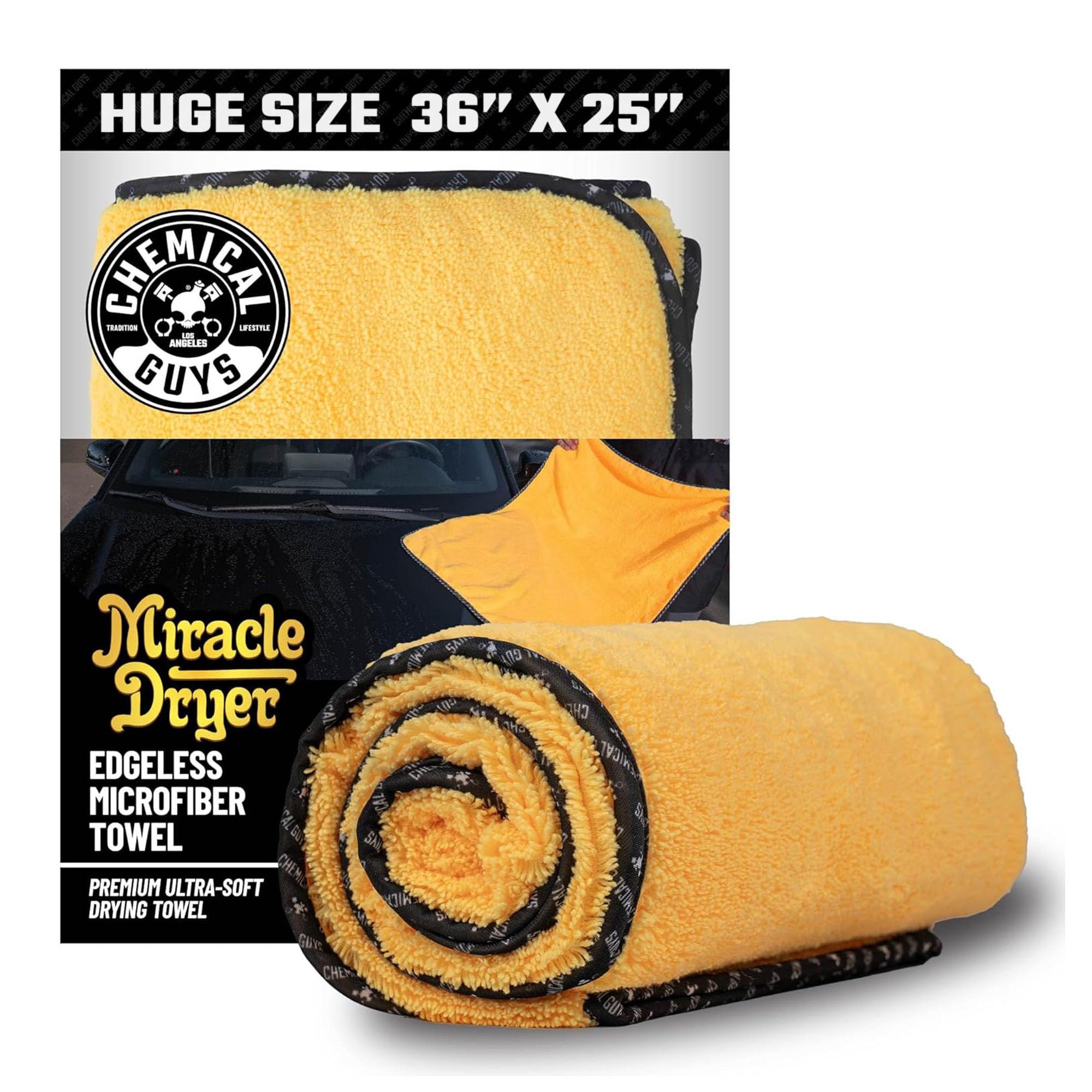 Chemical Guys Miracle Dryer Microfiber Drying Towel ‎MIC721, (Great for Cars, Trucks, SUVs, RVs, Motorcycles & More), Yellow (36" x 25")