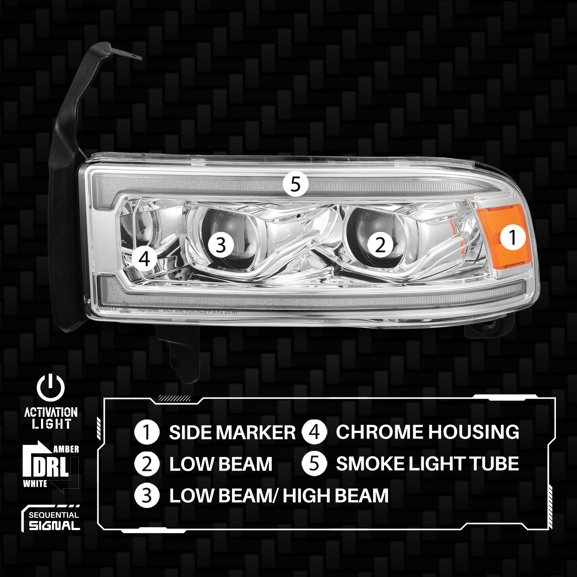 LUXX-Series AlphaRex LED Headlights Chrome 94-01 Ram 1500/94-02 Ram 2500/3500