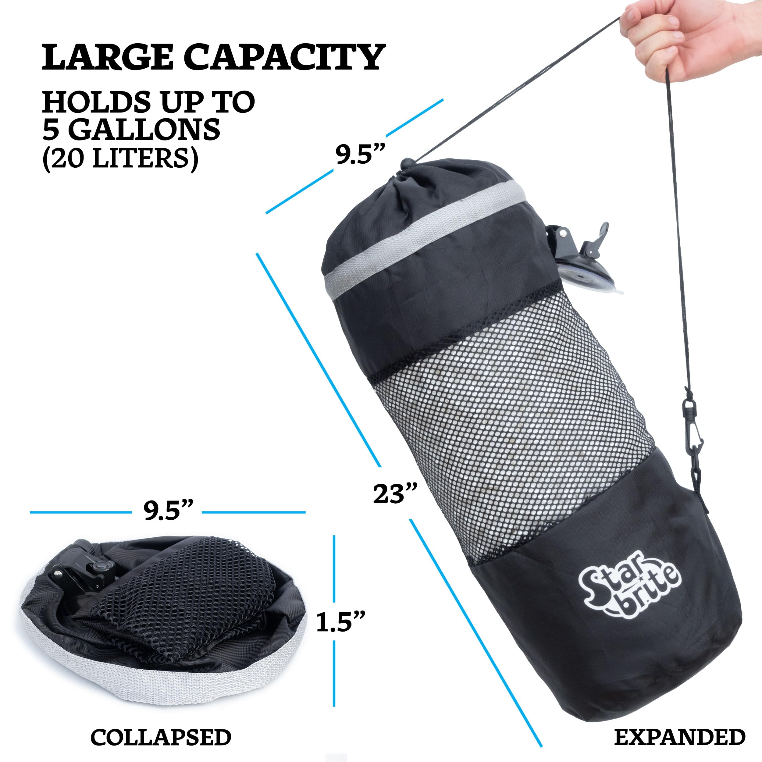 STAR BRITE Trash Bag Mesh with Locking Suction Cup & Litter Guard Cinch Tie - for Boats, RVs, Gold Carts, & Outdoor Adventures - Durable & Washable, 5 Gallon Capacity (52074)…