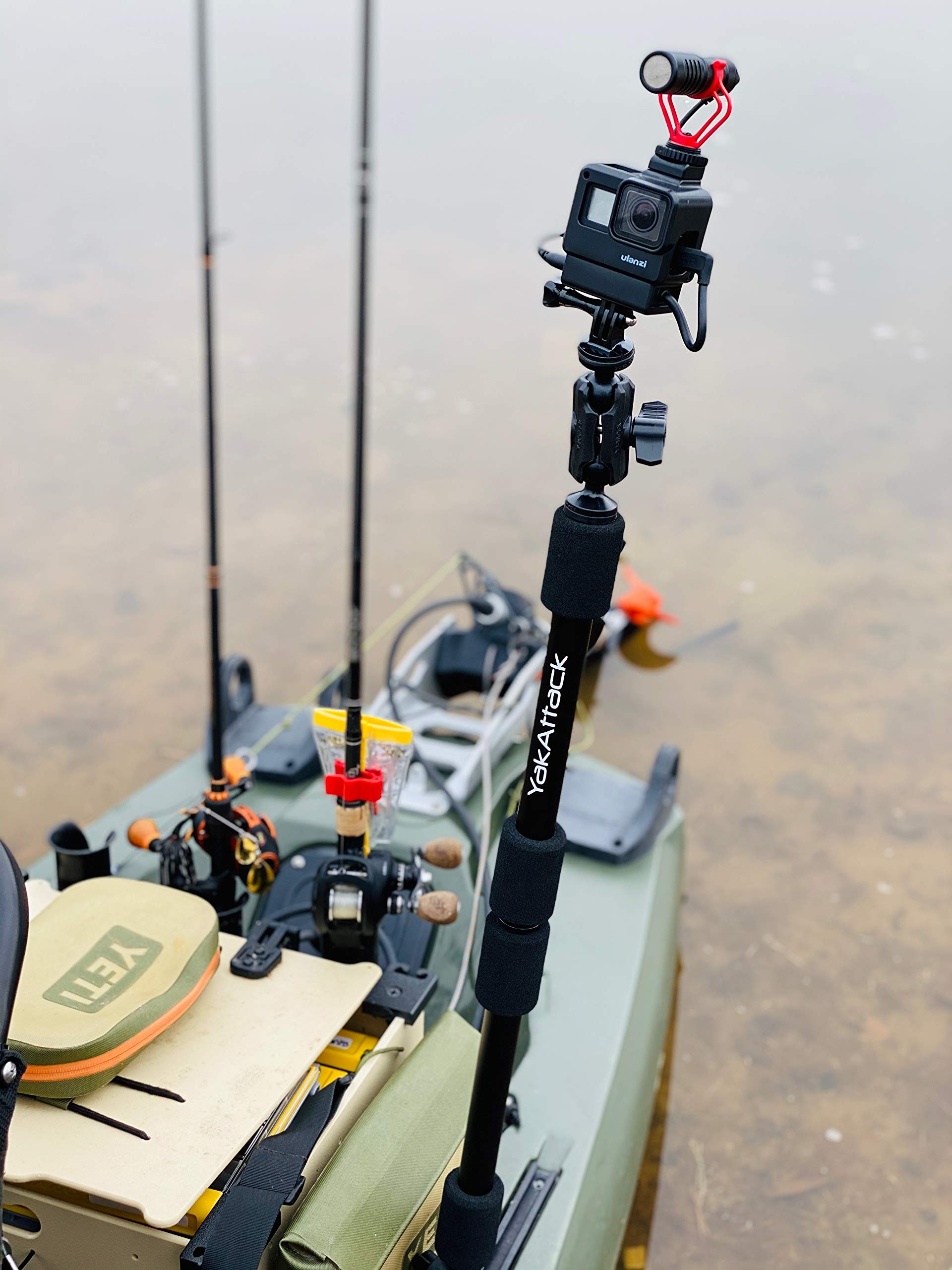 PanFish Pro YakAttack Camera Mount | 33" Floating Camera Pole with LockNLoad Base | Compatible with GoPro & 1/4"-20 Cameras | Rigid & Lightweight for Kayak Mounting | Made in USA