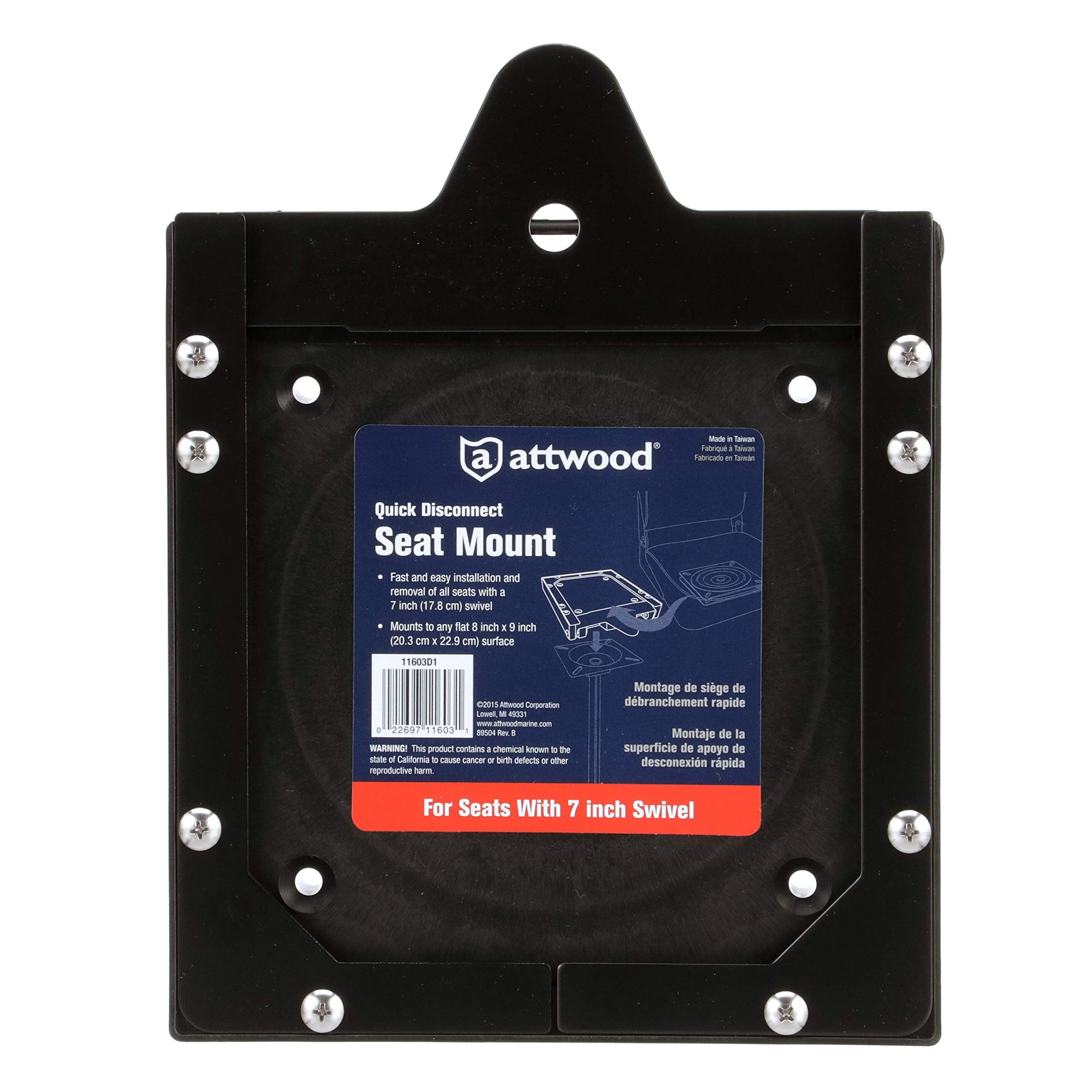Quick Disconnect Attwood 11603D1 Seat Mount, Fits 7-Inch Swivel and Plate, Plastic and Coated Structural Steel