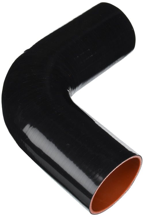 HPS Silicone High Temperature HTSEC90-350-BLK 4-ply Reinforced 90 degree Elbow Coupler Hose, 20 PSI Maximum Pressure, 4" Leg Length on each side, 3-1/2" ID, Black