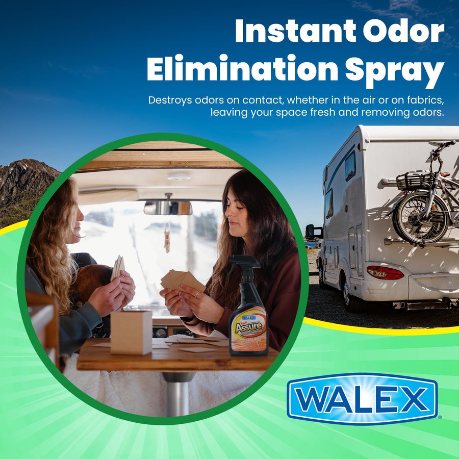 Walex RV Assure Odor Eliminator Air Freshener Spray - Neutralizes Airborne Odors & Freshens Fabrics, Instant Odor Elimination with Natural Essential Oils, Pet Safe, Long Lasting; Pure Sunshine, 32 oz