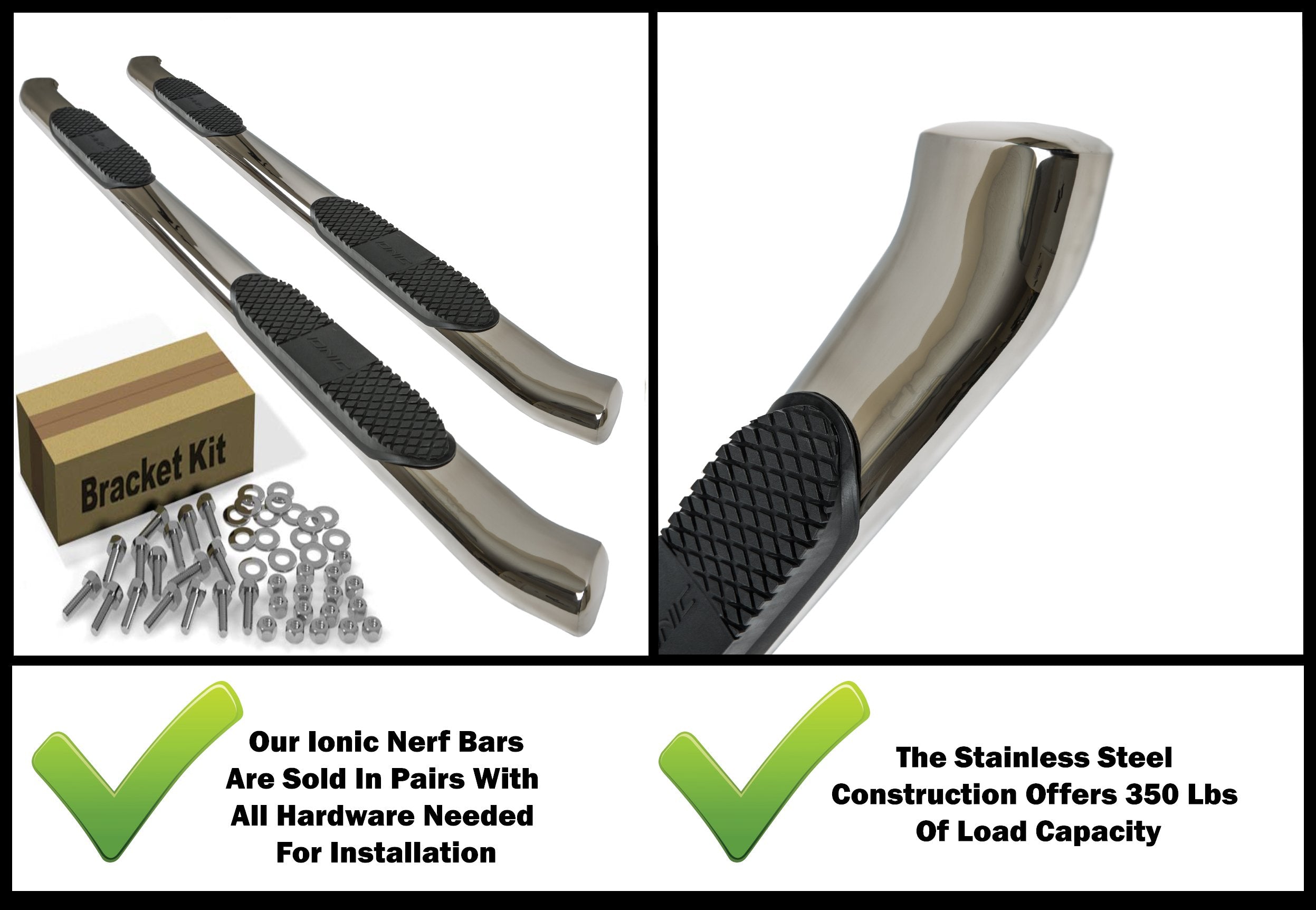 5" Ionic Stainless Steel Curved Nerf Bars (fits) 2019-Up (New Body/ 6 Lug) Dodge Ram 1500 Quad Cab Only Truck Side Steps (423809P)