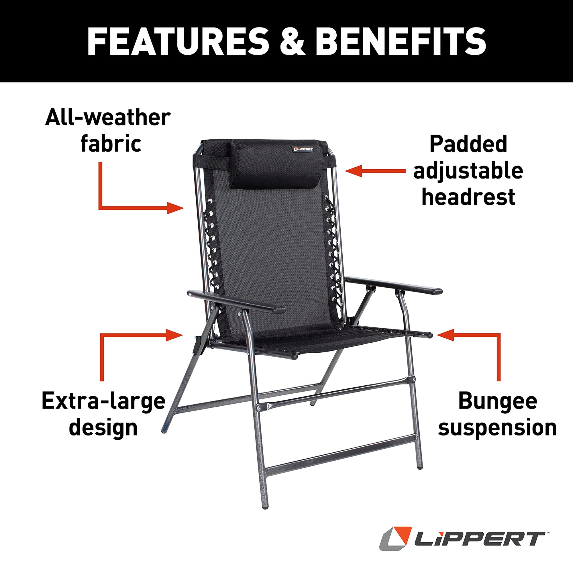 Bungee Deck Chair All-Weather with Adjustable Headrest
