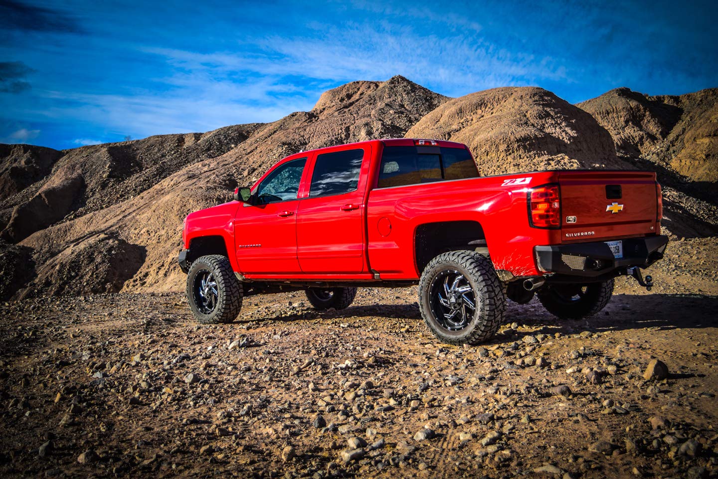 Steel Rear Bumper DV8 Offroad Compatible with Chevy Silverado 2016-18 1500 Models |High Clearance | Customizable Mesh Inserts | LED Lights Included | Reinforced Tow Points with D-Rings | RBCS1-02