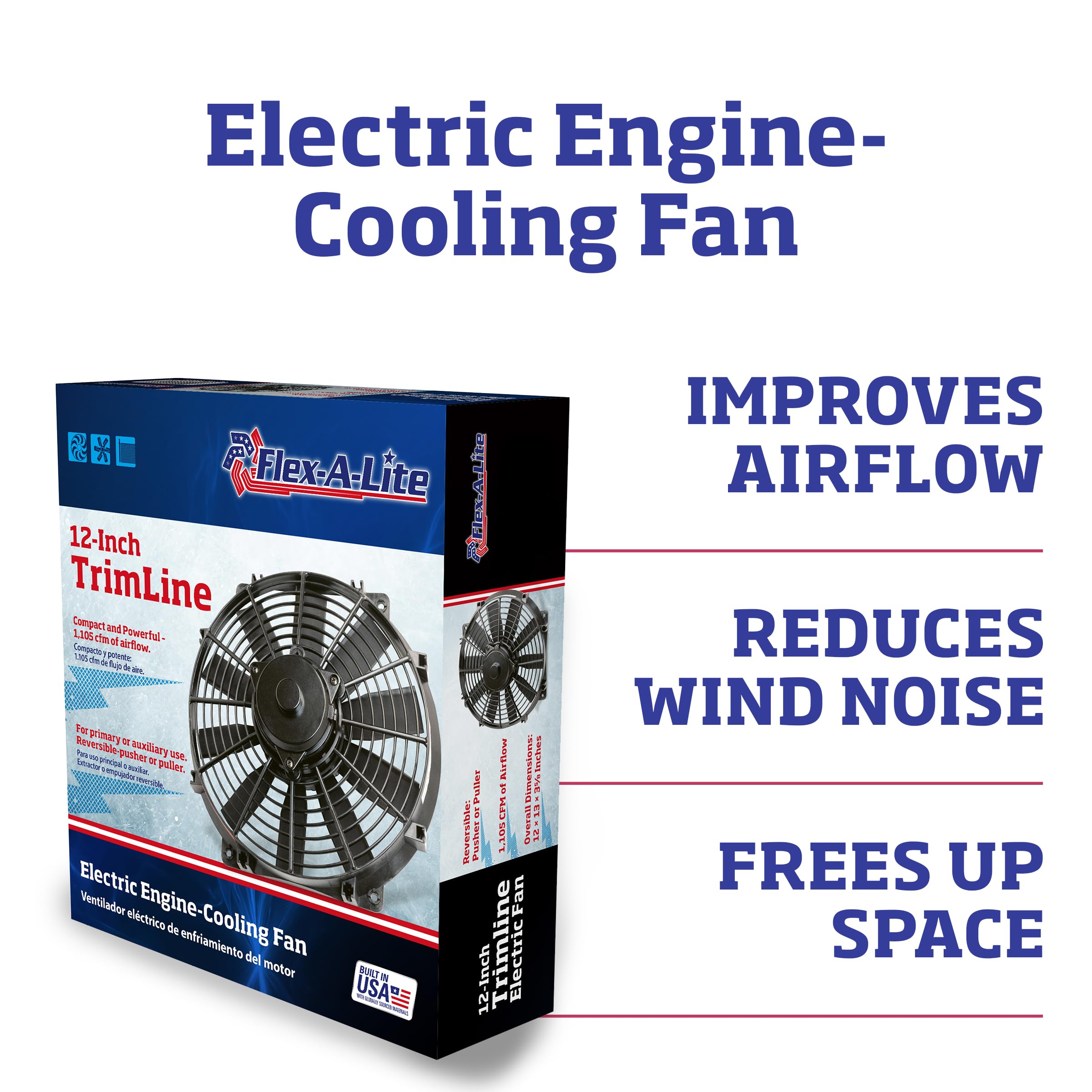 Trimline Flex-A-Lite Reversible Electric Fan, Pusher-Puller Fan (112), Car Accessories, 12 Inches , Black