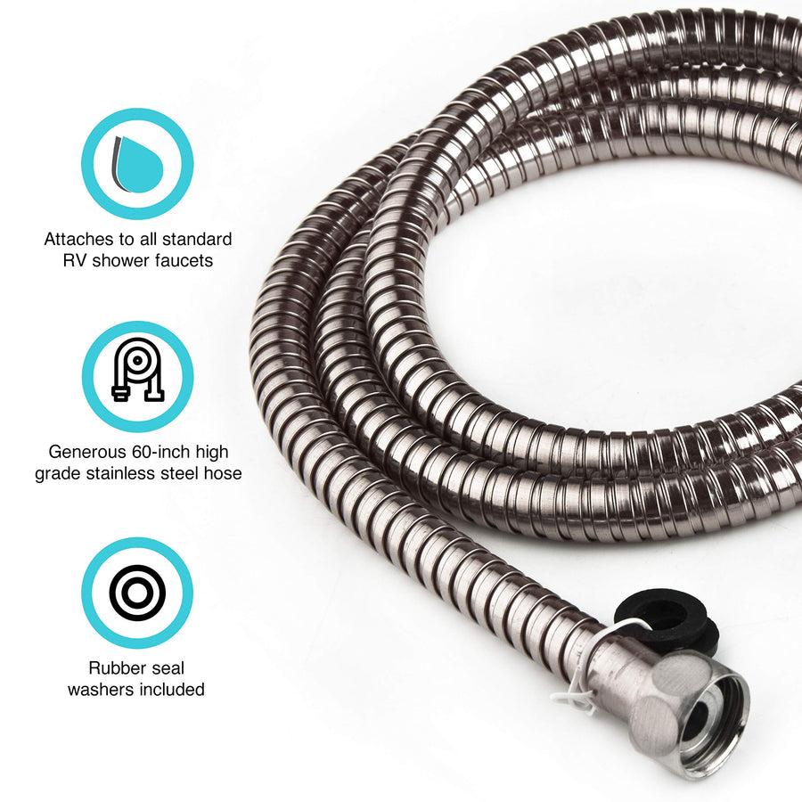 Dura Faucet RV DF-SA200-SN 60 inch Flexible Stainless Steel Handheld Shower Head Hose (Satin Nickel)