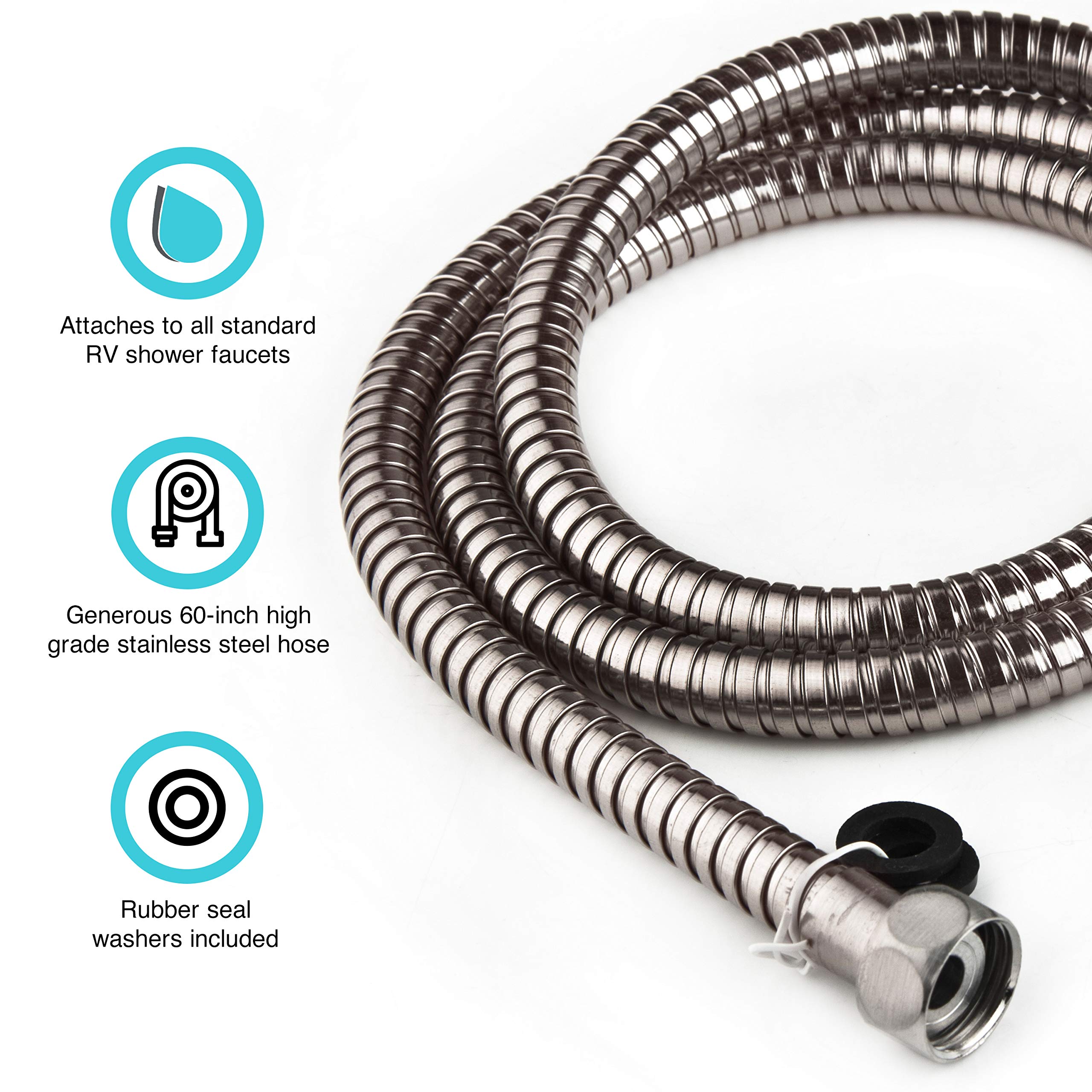 Dura Faucet Handheld Premium RV Shower Wand and Hose Kit, Eco-Friendly On/Off Switch (Brushed Satin Nickel)