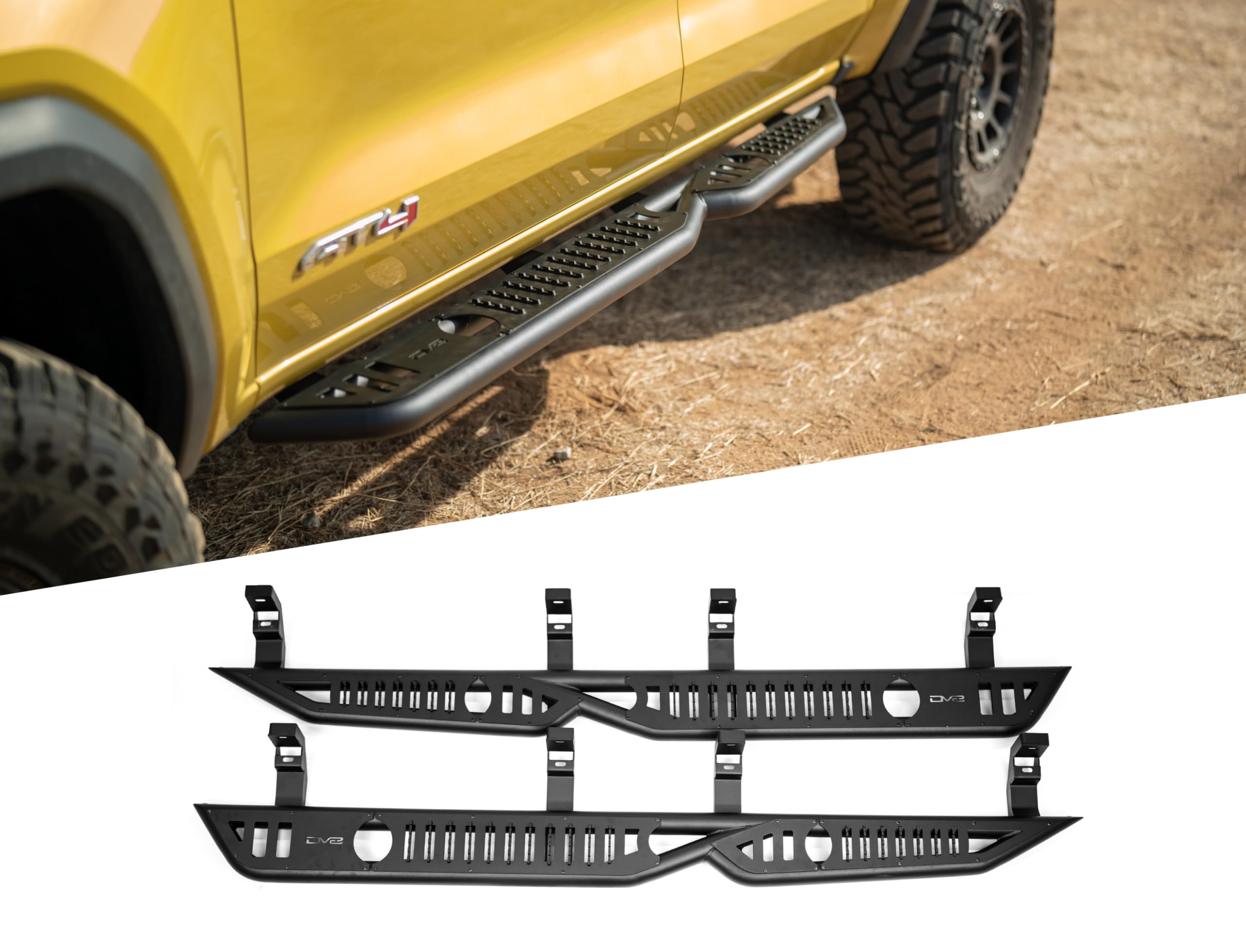 DV8 Offroad Side Steps OE Plus for 2023-2025 Chevy Colorado & GMC Canyon | Anti-Slip Design | Mounts to Body/Pinch Weld | Provides Protection from Light Trail Debris | Retains OEM Ground Clearance