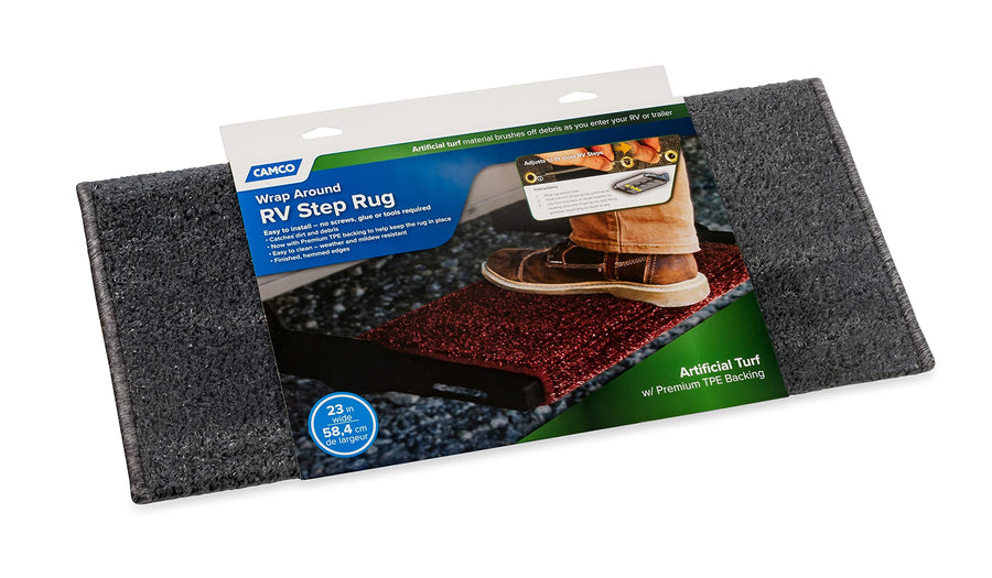 Gray Camco Premium Wrap Around RV Step Rug (Turf Material (22" x 23"))