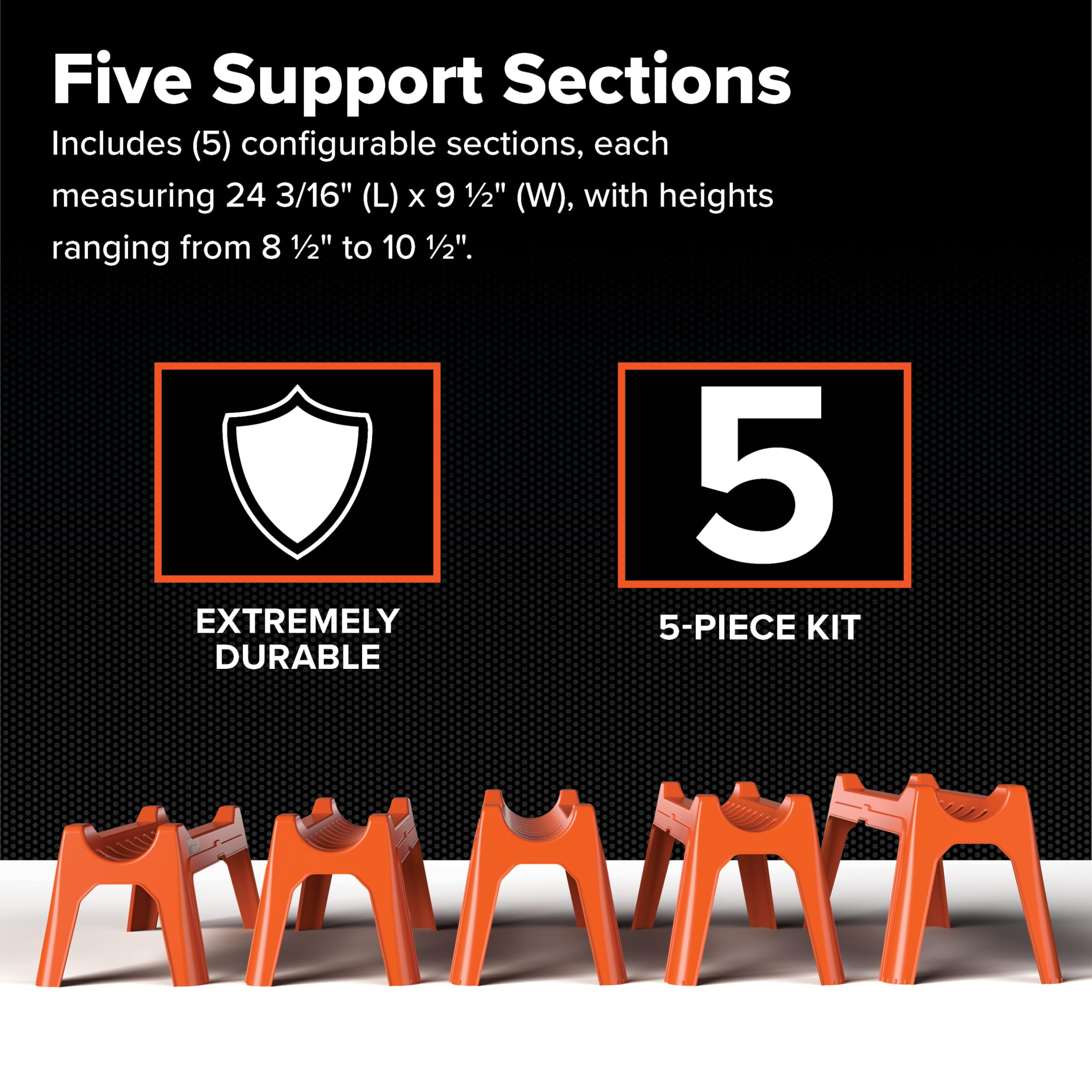Camco RV Sewer Hose Support Kit - Extends for Easy Drainage Over Uneven Terrain - Supports Up to 15-Feet of RV Sewer Hose - Features Nesting Design for Storage - 5 Support Sections (43072)