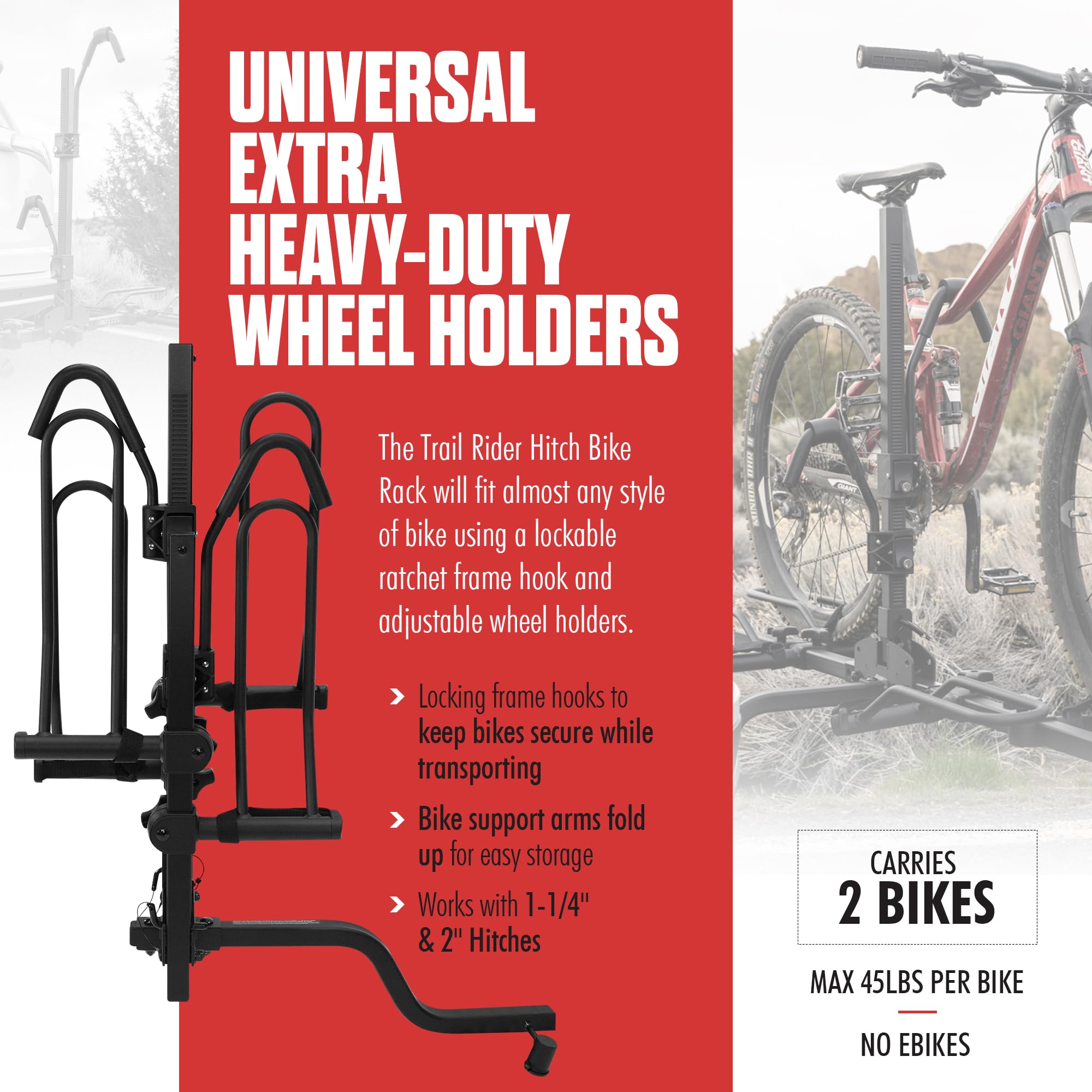 Trail Rider Hollywood Racks, Hitch Mount Rack, 1-1/4'' and 2'', Bikes: 2
