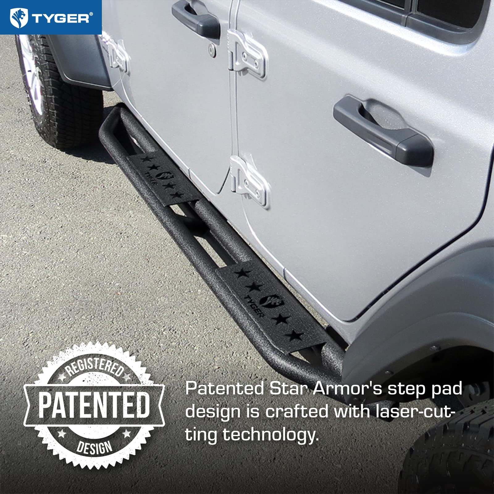 Tyger Auto Compatible Star Armor with 2018-2026 Jeep Wrangler JL 4-Door (Not Fit JK) | TG-JA2J2288B | Side Step Rails Nerf Bars Running Boards