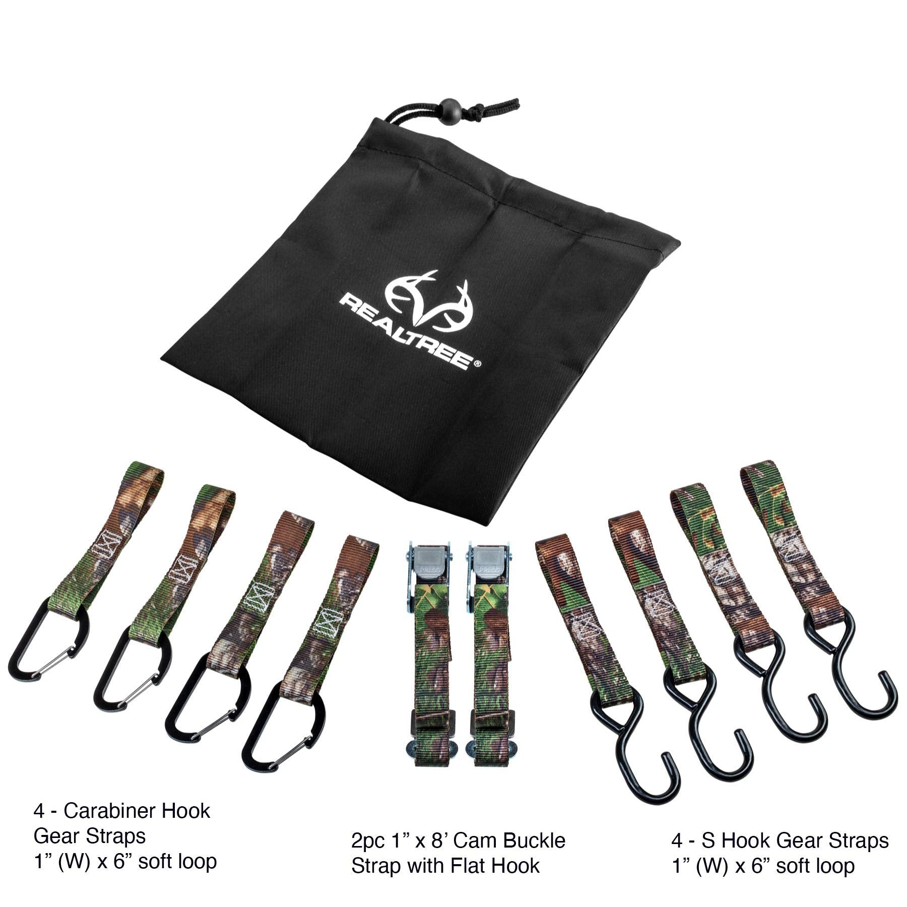 Camo Gear Realtree Hanger Tree Strap, 8 Movable Metal Hooks, Hunting, Camping - 240313