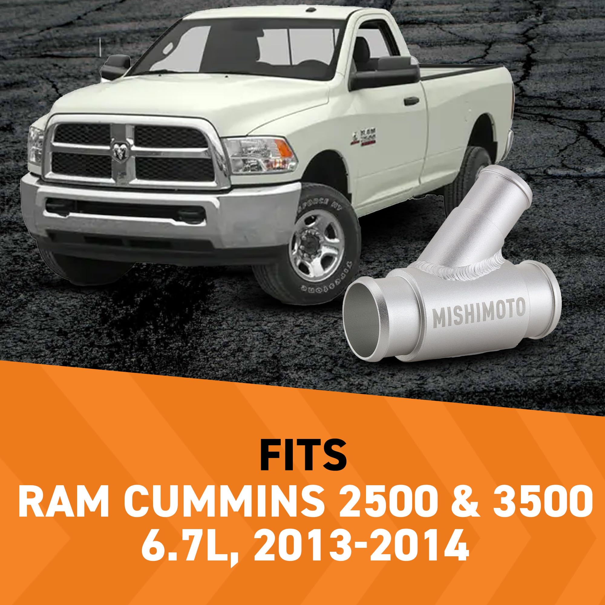 Mishimoto Aluminum Coolant Y-Pipe MMHOSE-RAM-13Y, to Connect Dual Radiator Hoses, Compatible with RAM Cummins 2500 & 3500 6.7L, 2013-2014