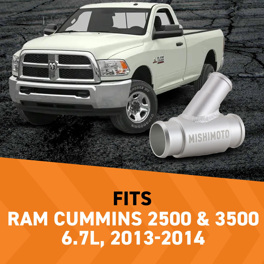 Mishimoto Aluminum Coolant Y-Pipe MMHOSE-RAM-13Y, to Connect Dual Radiator Hoses, Compatible with RAM Cummins 2500 & 3500 6.7L, 2013-2014