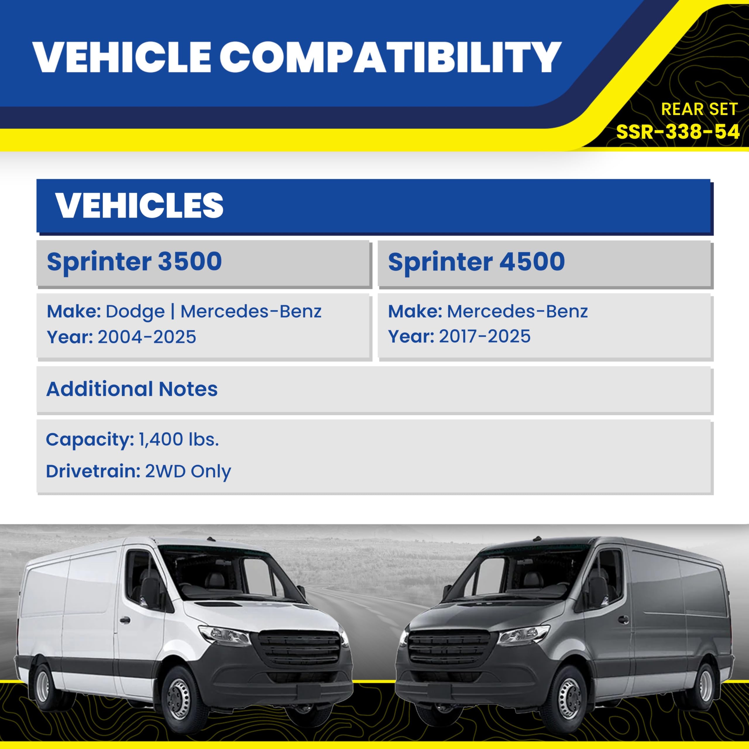 SuperSprings Rear Set of SumoSprings fits 2004-2025 Sprinter 3500 and 2017-2025 Sprinter 4500 (2WD Only) | 1400 lb Capacity at 50% Compression | Simple Installation