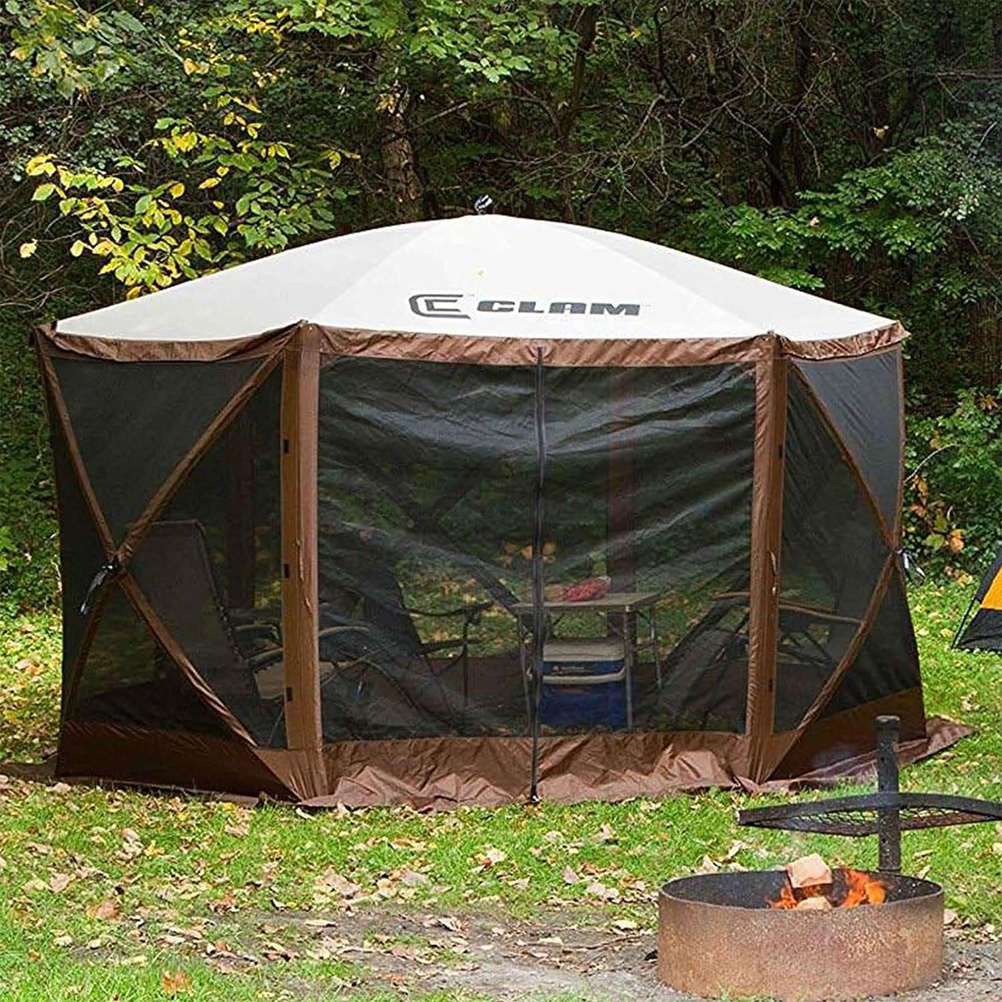 Pop Up CLAM Screen Tent, Outdoor Camping Gazebo Canopy, Escape, 11.5', Brown - Heavy-Duty Portable Screened Shelter with Netting for Beach, Patio, and Backyard
