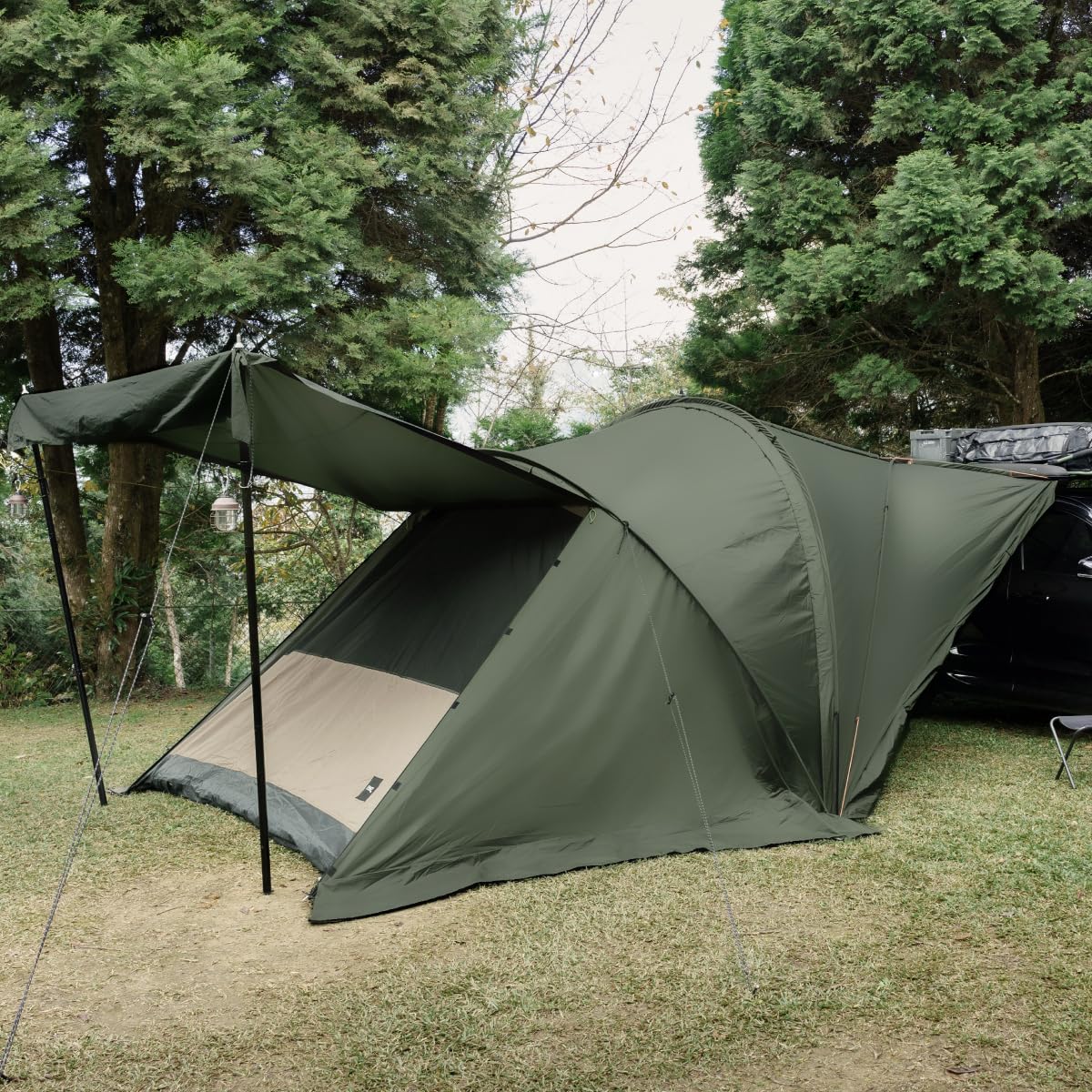 3D Modular Inner Tent Extension for Car Side Awning (TAN), Waterproof UPF50+, Wind Resistant Sleeping Shelter with Aluminum Frame, Expands into a Sleeping Area for Outdoor Camping and Travel