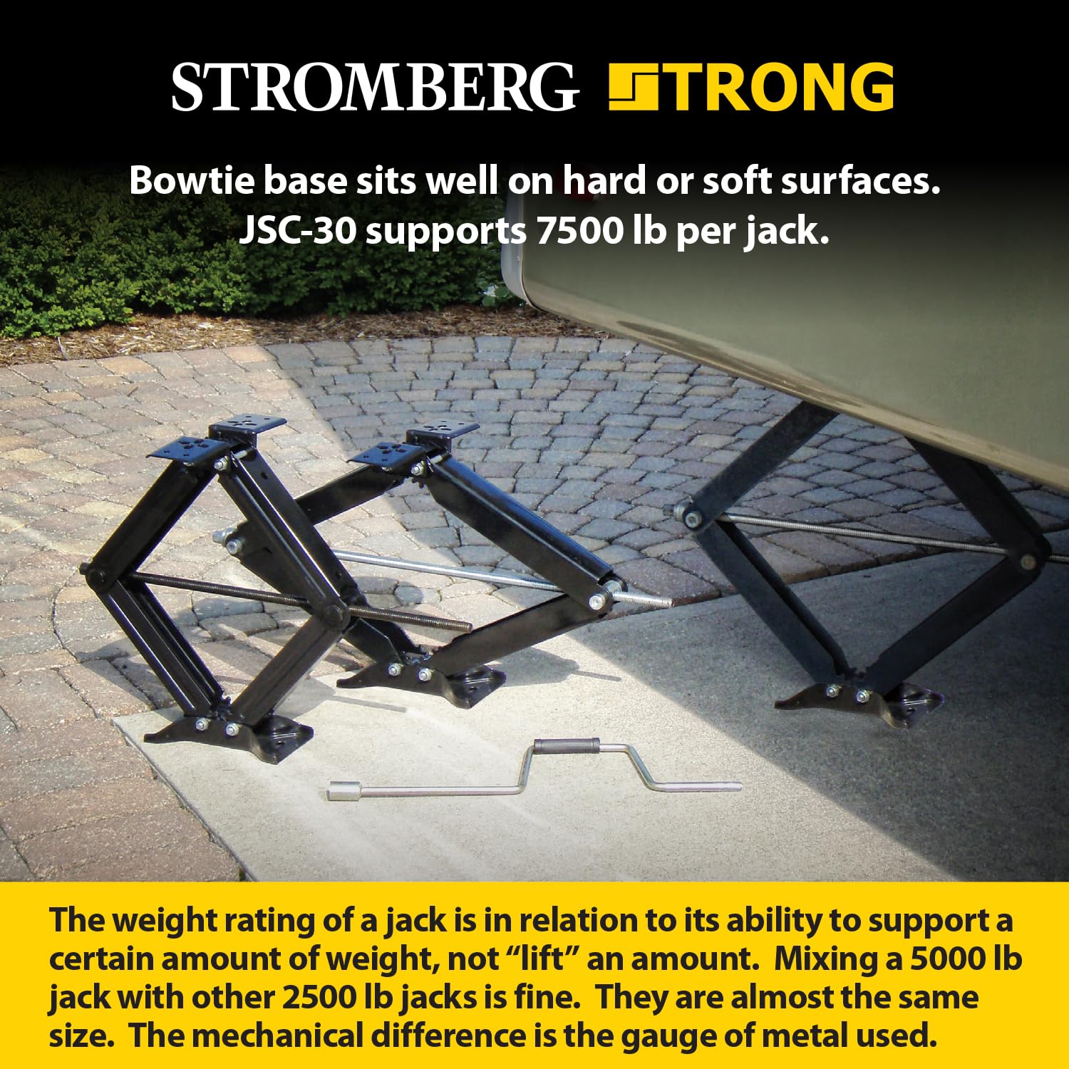 Stromberg Carlson Scissor Jack JSC-30-IND – Single Manual Jack for Travel Trailers, Fifth Wheels and Campers, Bowtie Base Design, 7,500 lb Load Rating, Ideal for RV Leveling – Black, 30-Inch