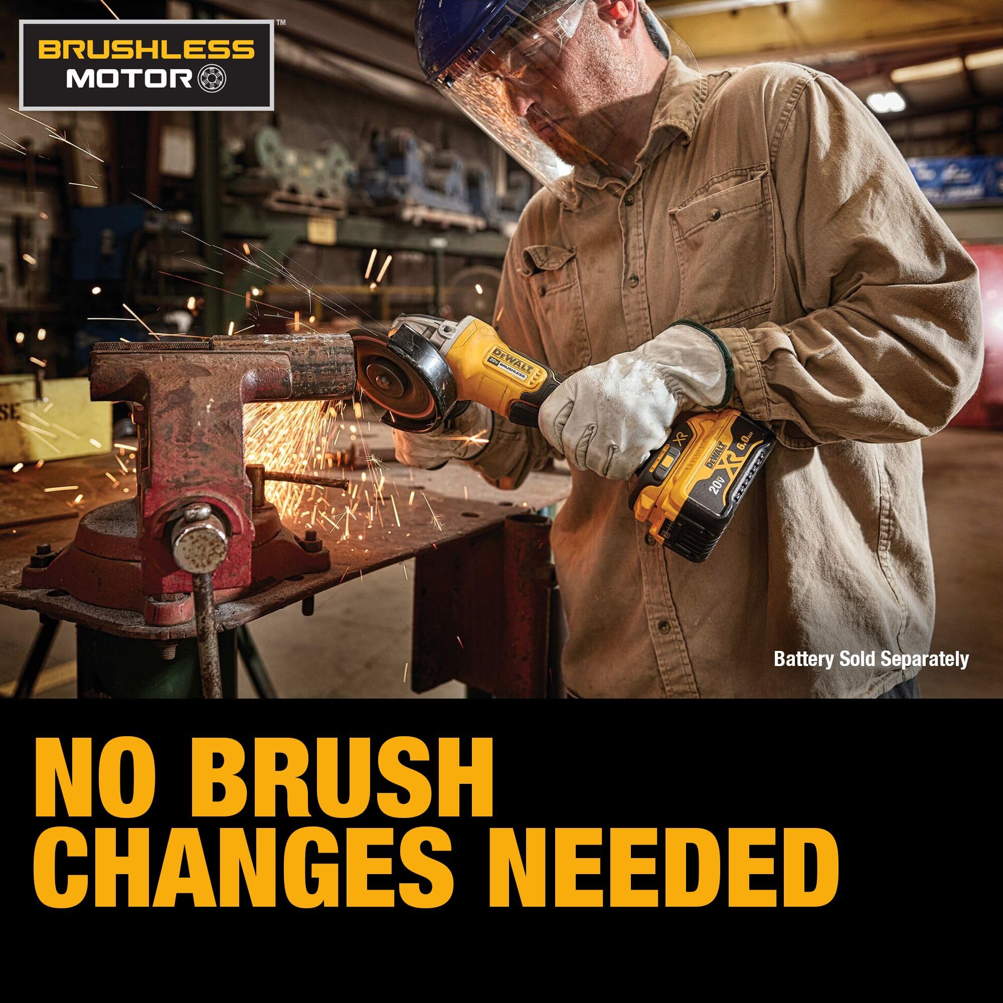 Angle Grinder DEWALT 20V MAX* Tool Cordless Brushless, 4 1/2 Inch, with Paddle Switch and Kickback Brake, Tool Only (DCG413B)