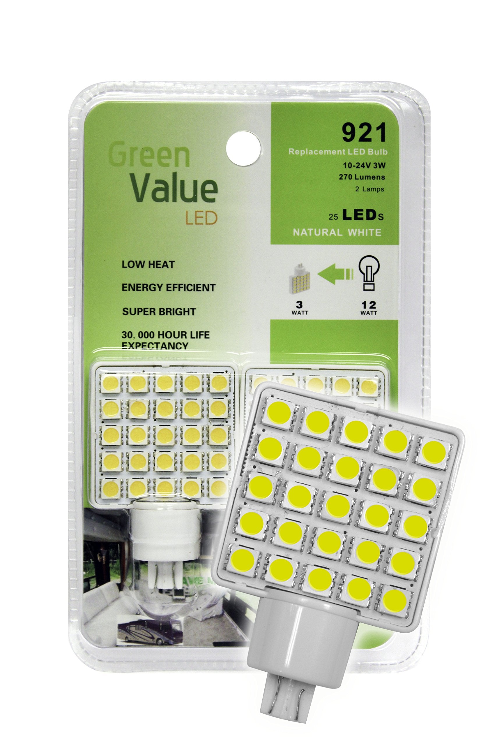 LED Green Value 25008V Natural White 2-Pack Replacement Light Bulb Wedge Base Without Lens (921 Base)