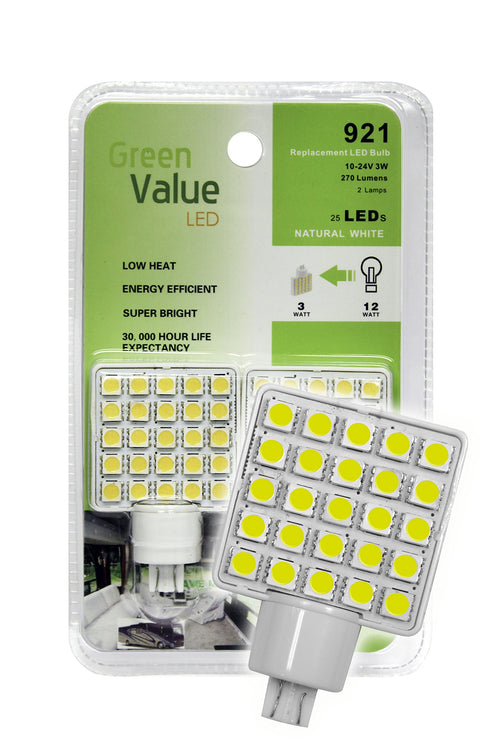 LED Green Value 25008V Natural White 2-Pack Replacement Light Bulb Wedge Base Without Lens (921 Base)