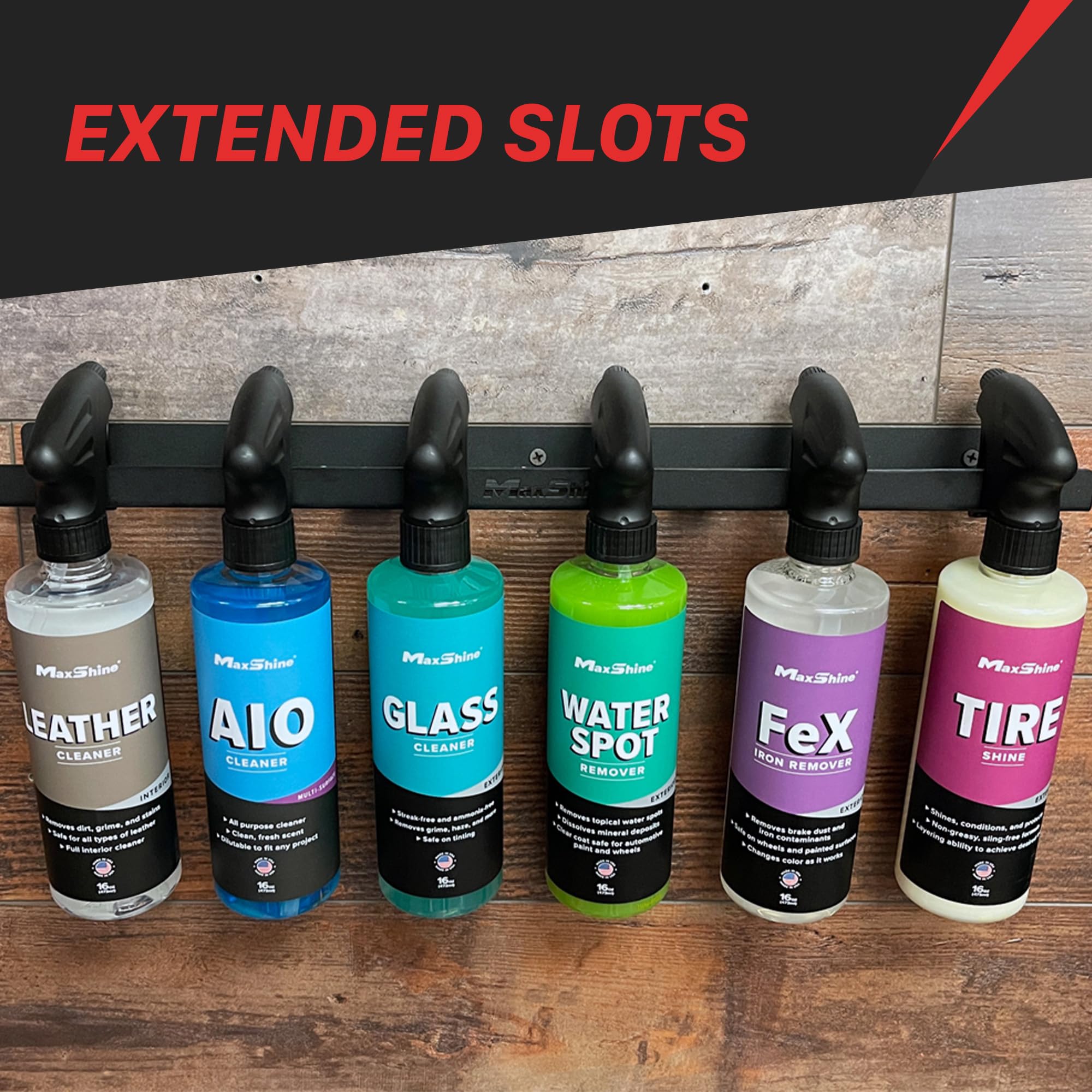 Maxshine Trigger Bottle Holder Universal H03D (Black Metal) | Wall-Mount Organizer Holds 6 Spray Bottles | Lightweight & Durable Rack for Garage Storage, Car Wash, Auto Detailing & Cleaning Supplies